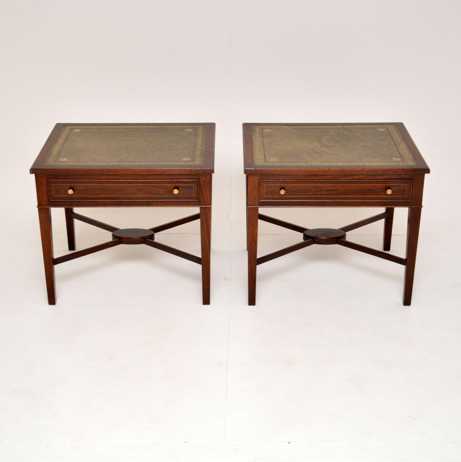 Pair of Antique Leather Top Side Tables at 1stDibs