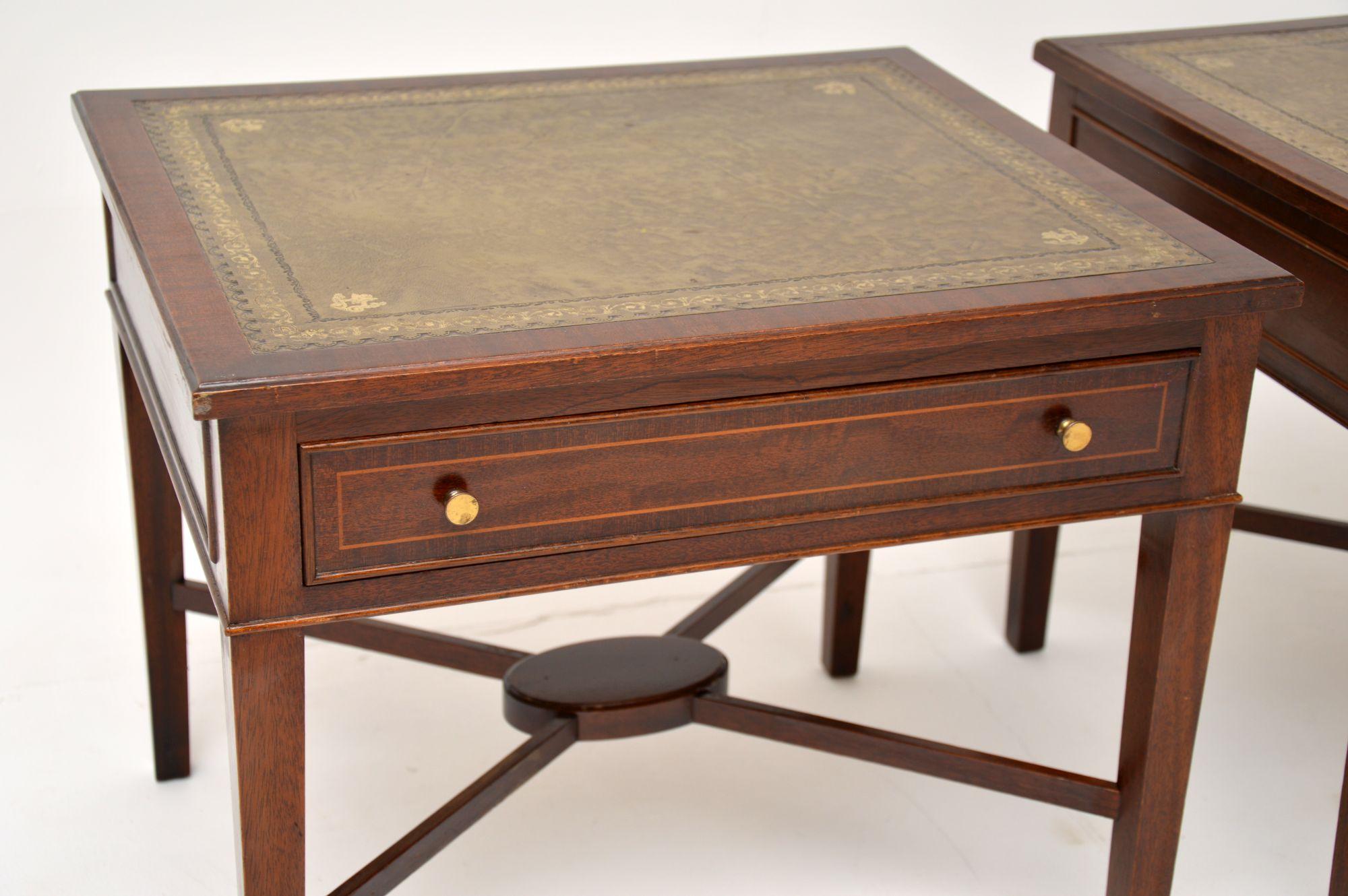 Pair of Antique Leather Top Side Tables at 1stDibs