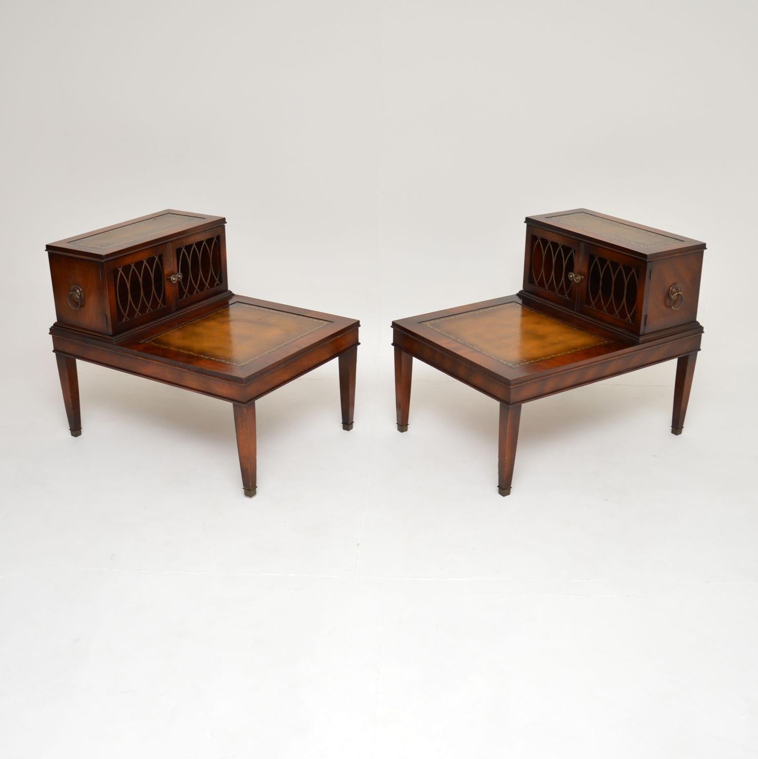 Georgian Pair of Antique Leather Top Side Tables