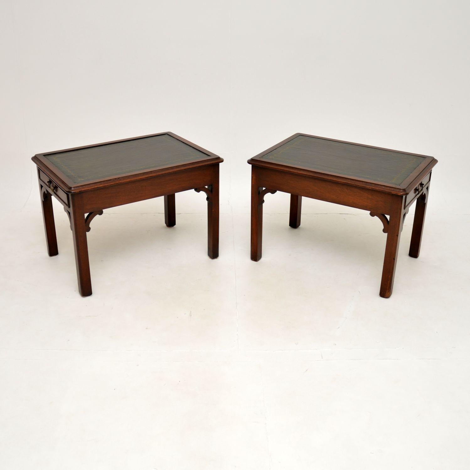 British Pair of Antique Leather Top Side Tables For Sale