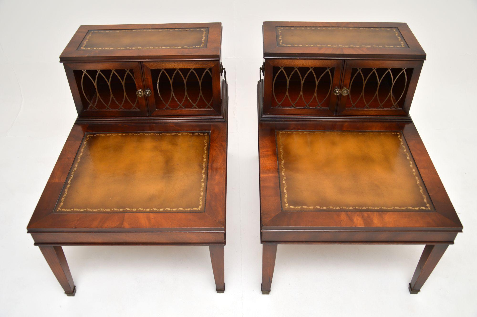 Pair of Antique Leather Top Side Tables 1