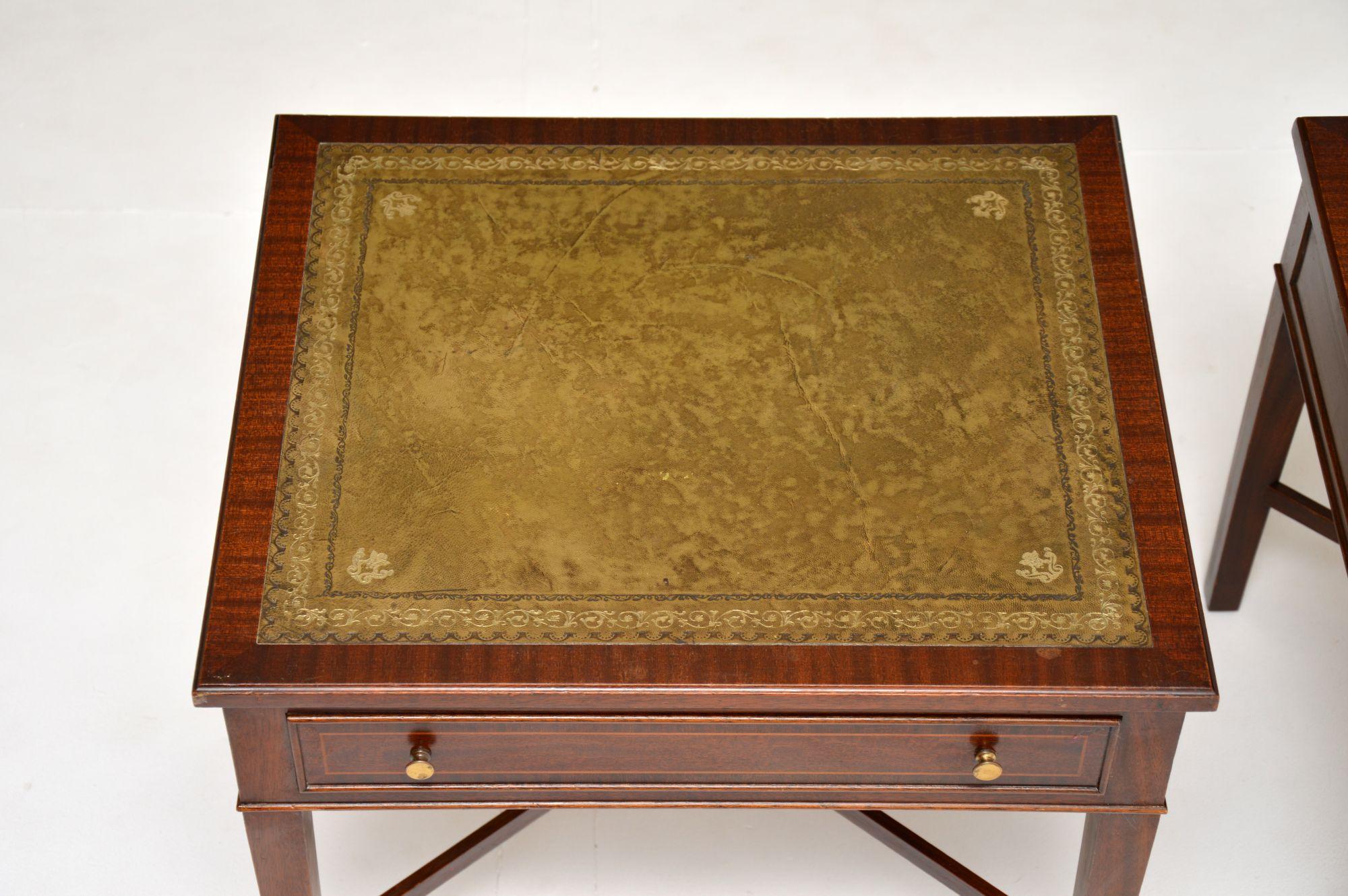 Pair of Antique Leather Top Side Tables at 1stDibs