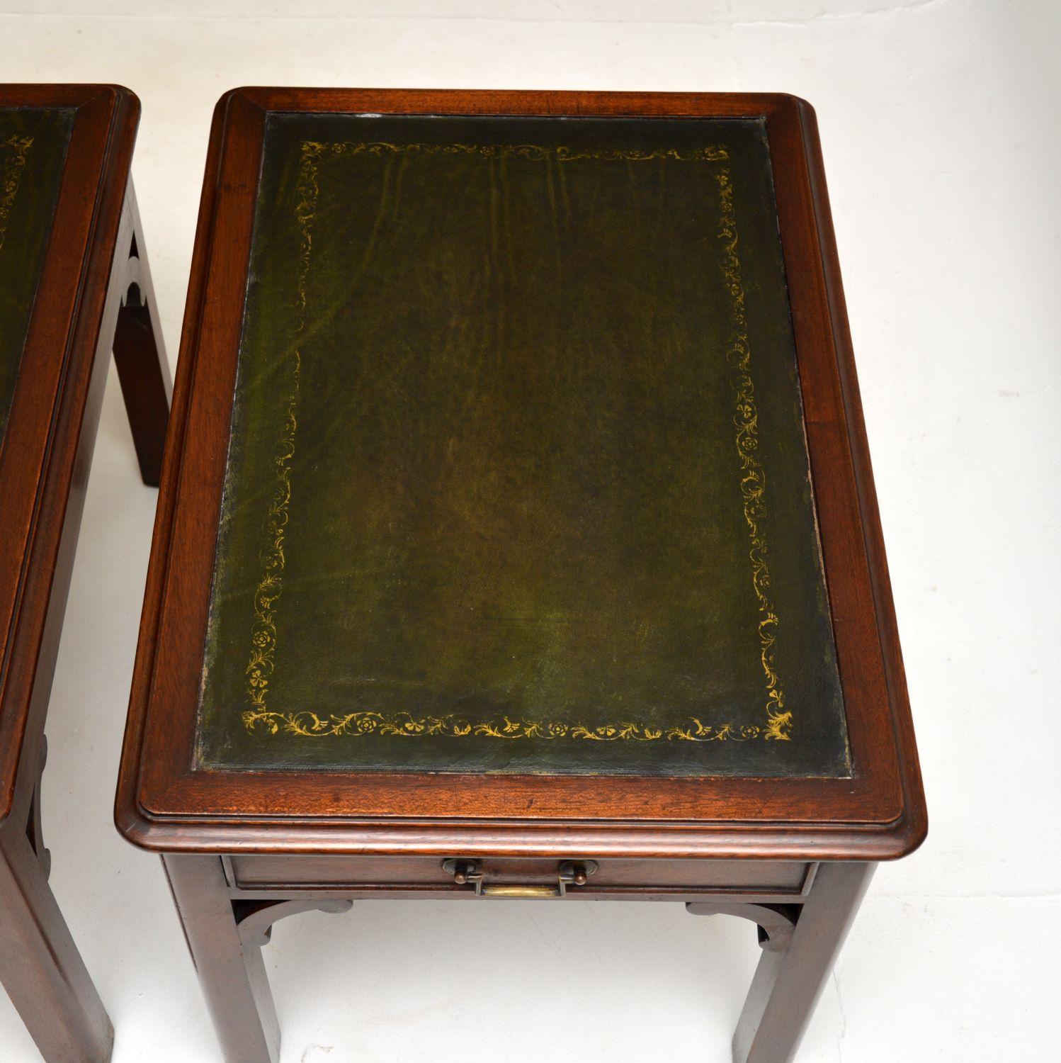 Pair of Antique Leather Top Side Tables For Sale 1