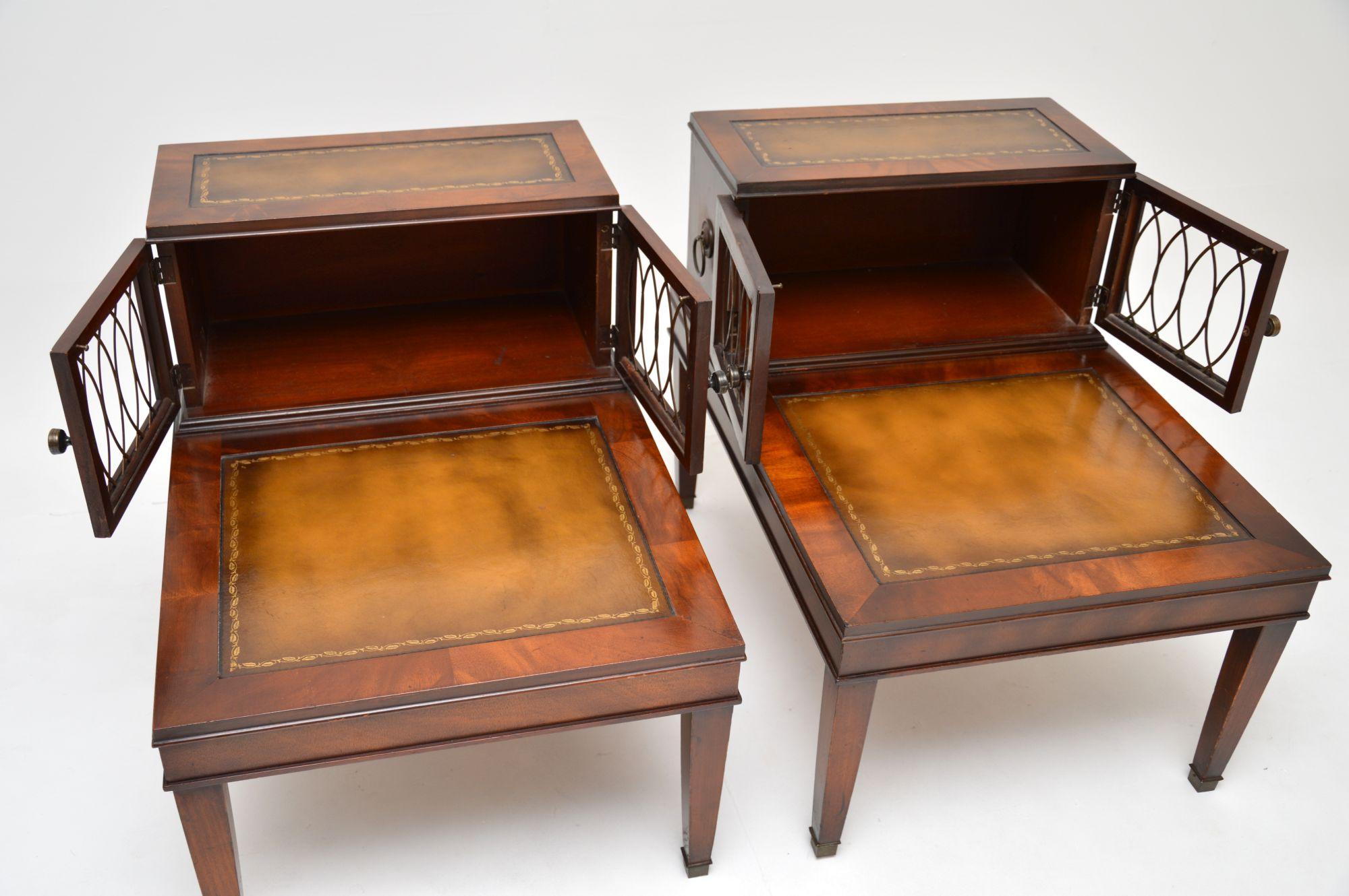 Mid-20th Century Pair of Antique Leather Top Side Tables