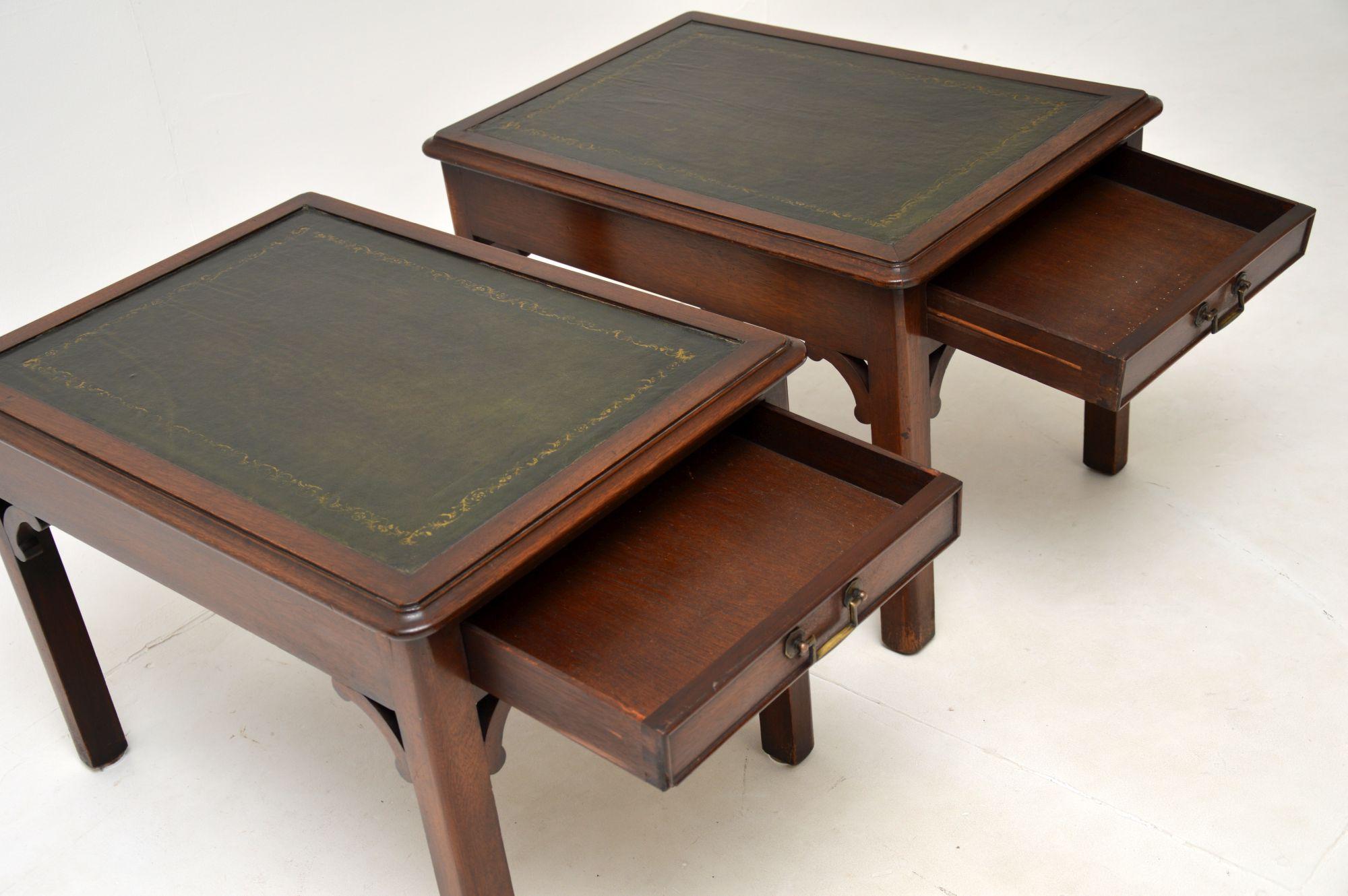 Pair of Antique Leather Top Side Tables For Sale 2