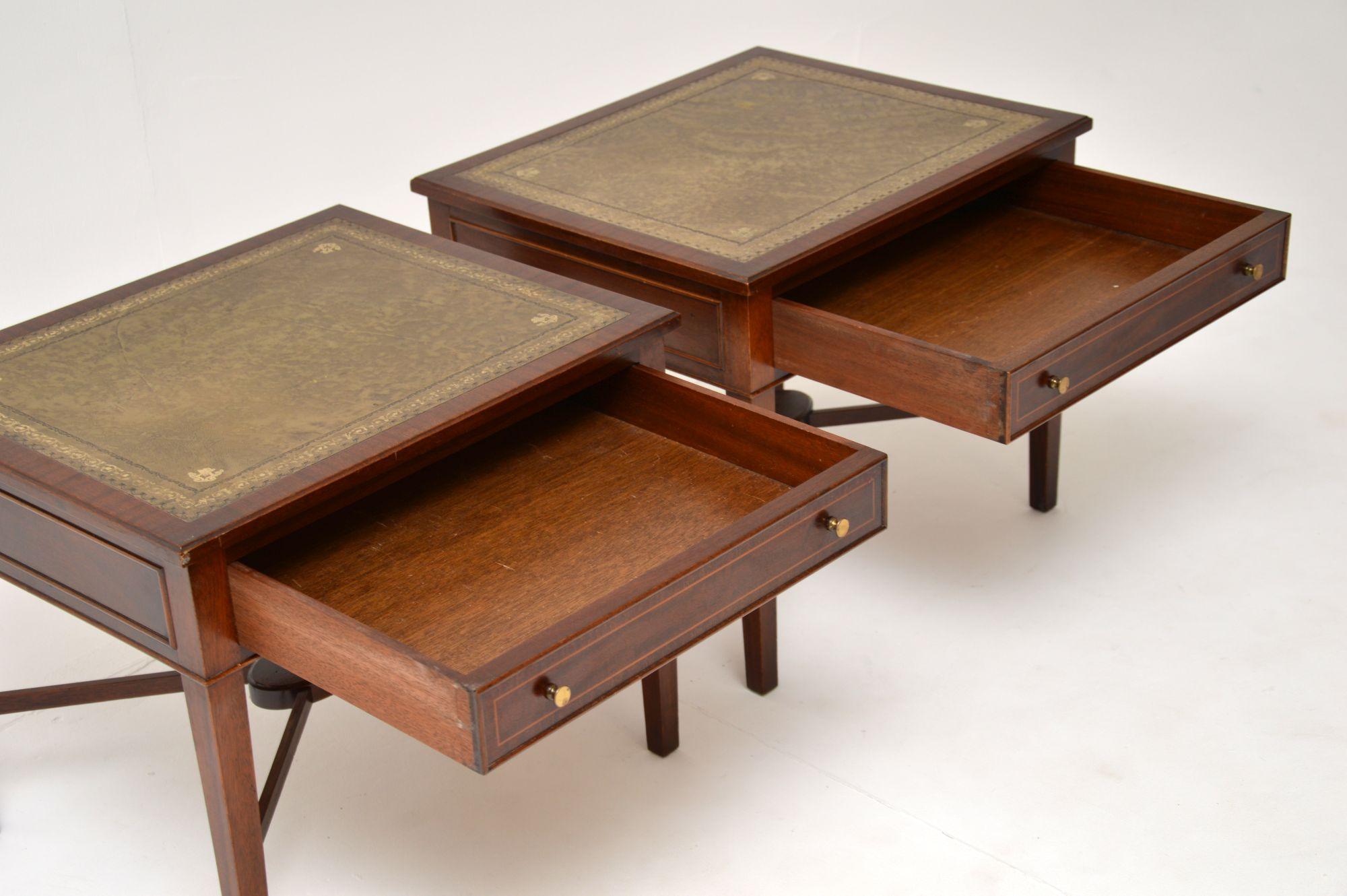 Pair of Antique Leather Top Side Tables at 1stDibs
