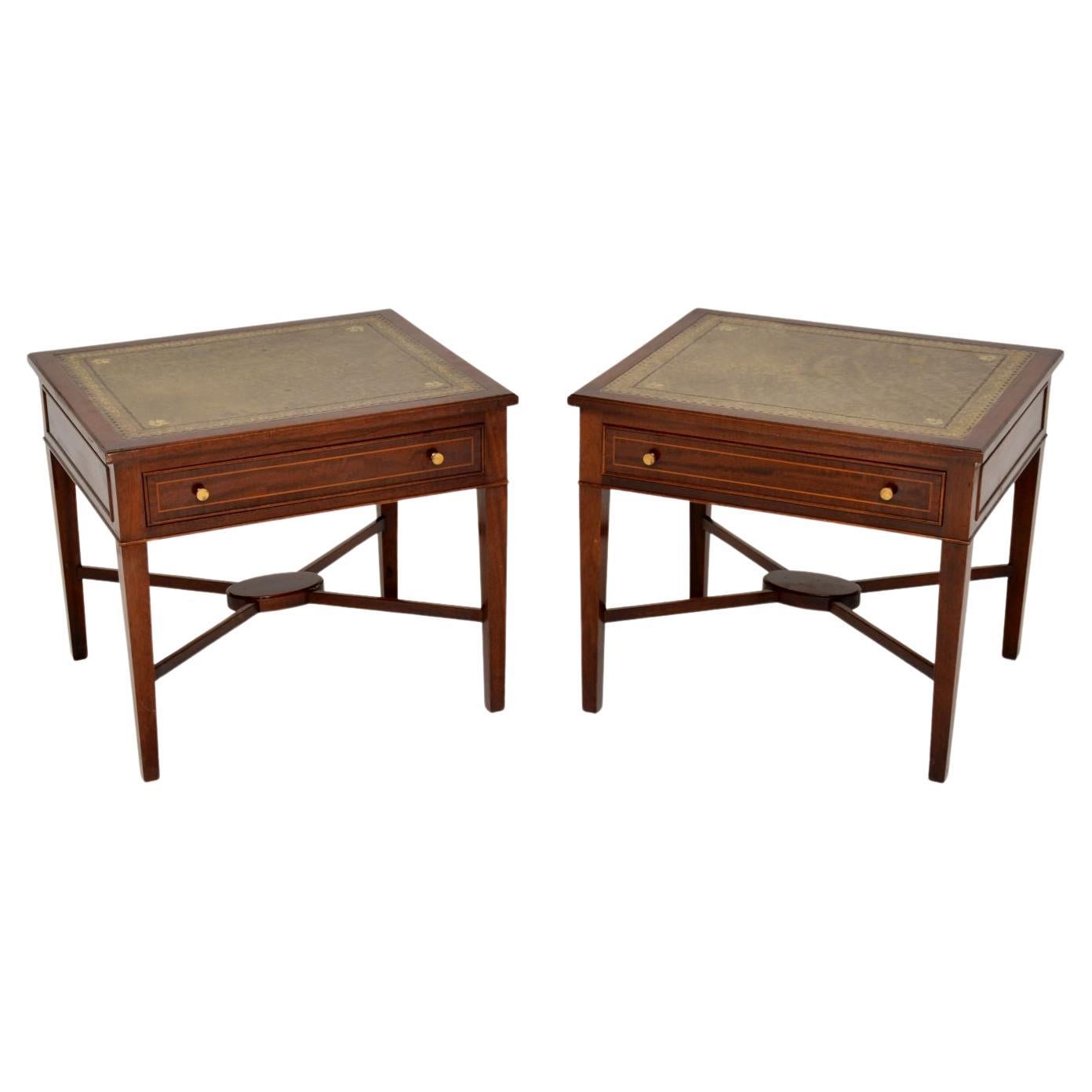 Pair of Antique Leather Top Side Tables at 1stDibs