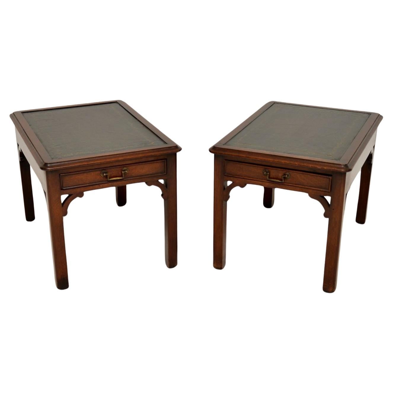 Pair of Antique Leather Top Side Tables For Sale