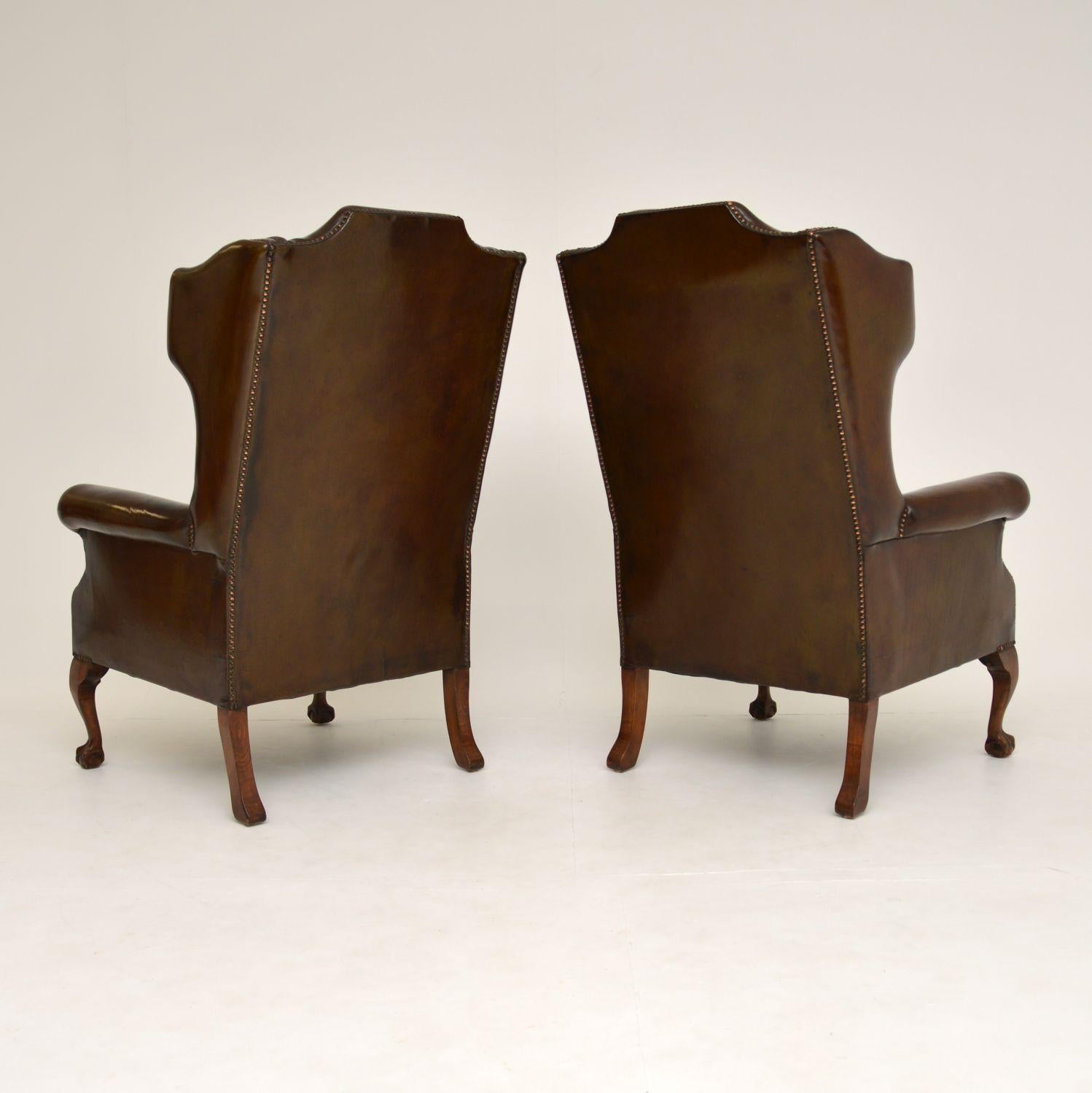 Pair of Antique Leather Wingback Armchairs 4