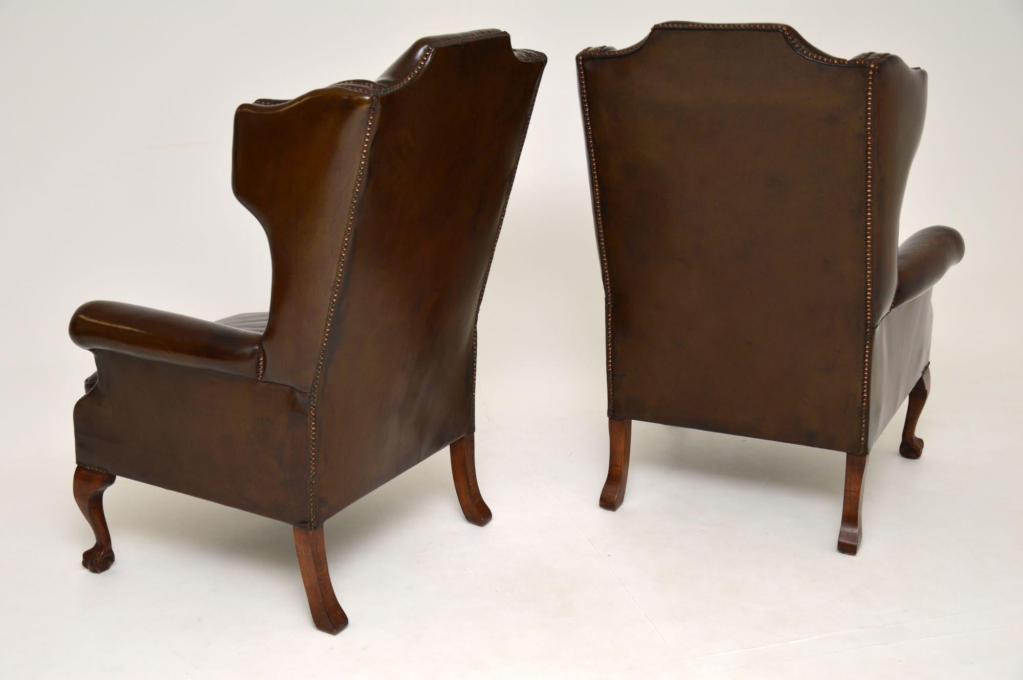 Pair of Antique Leather Wingback Armchairs 5