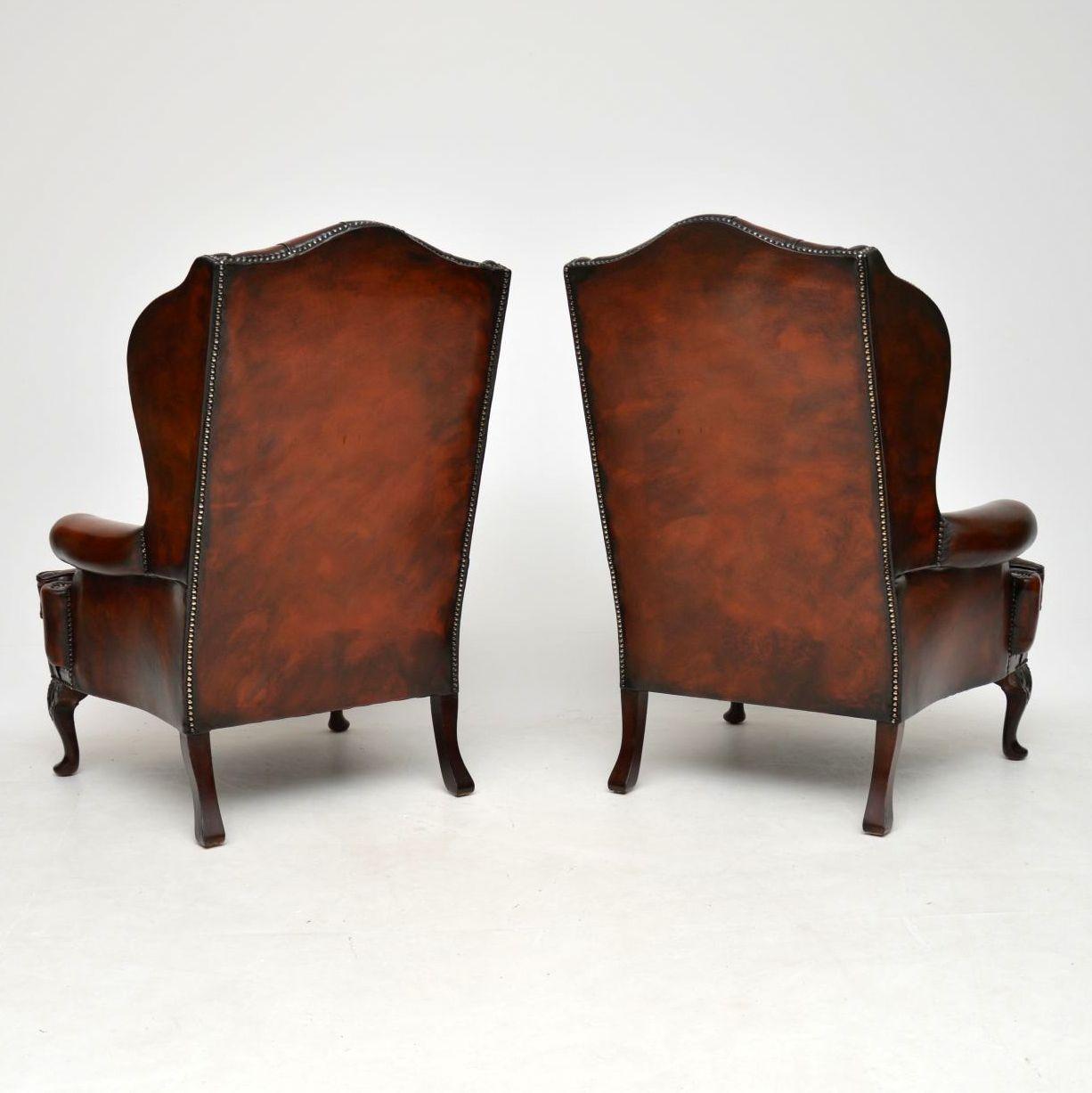 Pair of Antique Leather Wingback Armchairs 3
