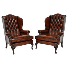 Pair of Antique Leather Wingback Armchairs