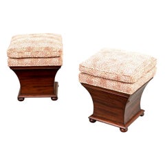 Pair of Antique Lift Top Burled Mahogany Stools