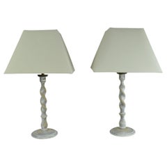 Pair of Antique Limed Oak Barley Twist Table Lamps