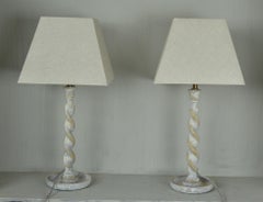 Pair of Antique Limed Oak Twisted Column Table Lamps