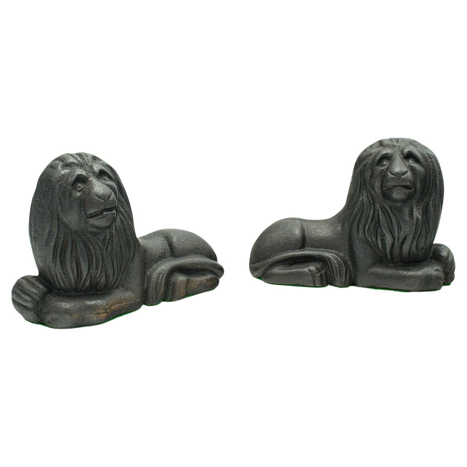 Pair of Antique Lion Bookends, English, Cast Iron, Decor, Book Rest, Victorian For Sale