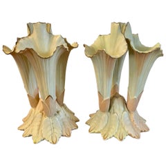 Pair of Antique Locke & Co. Porcelain Blush Ivory Spill Vases