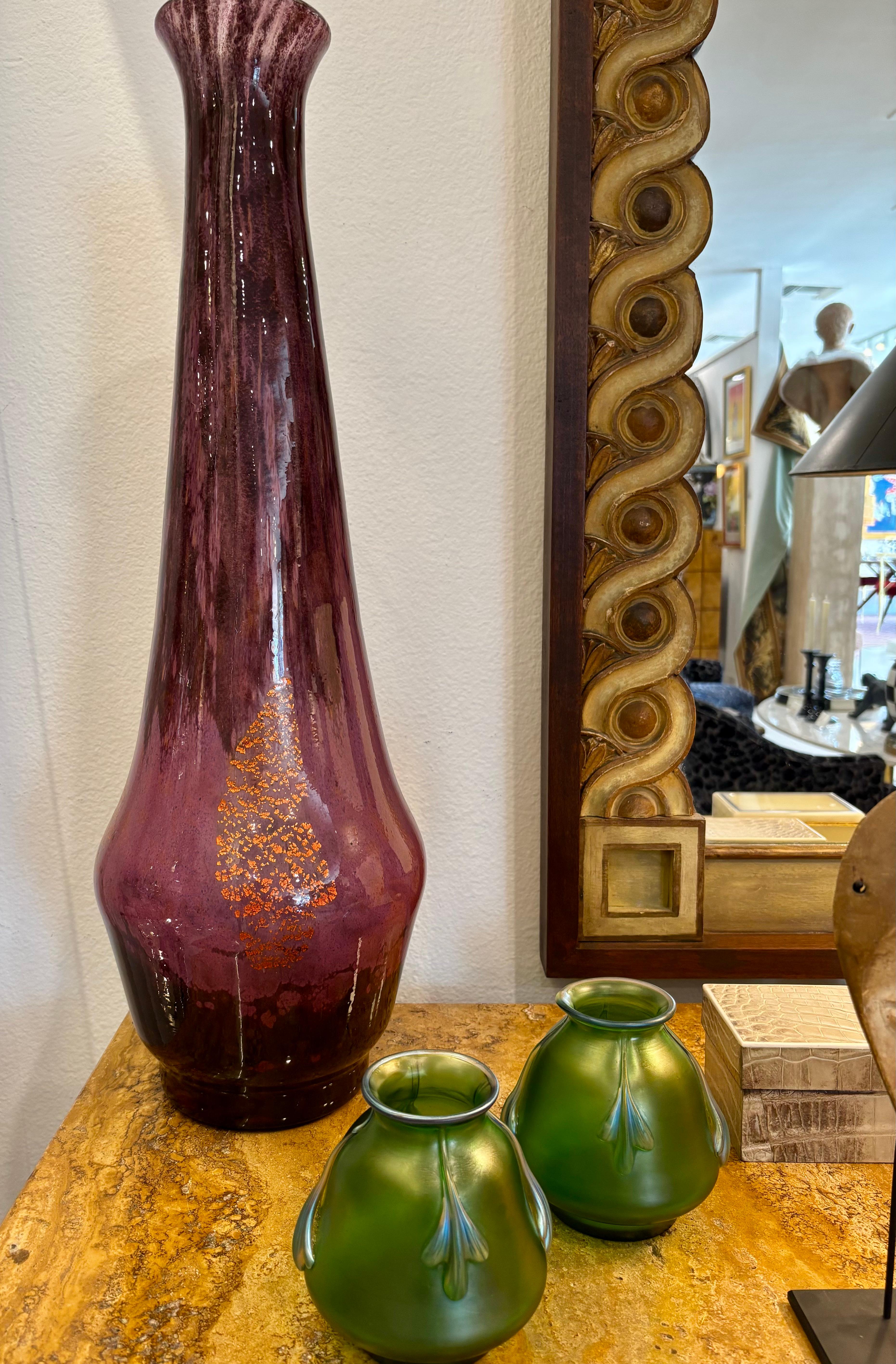Pair of Antique Loetz Iridescent Green Art Nouveau Glass Vases, Bohemian, 1900 For Sale 4