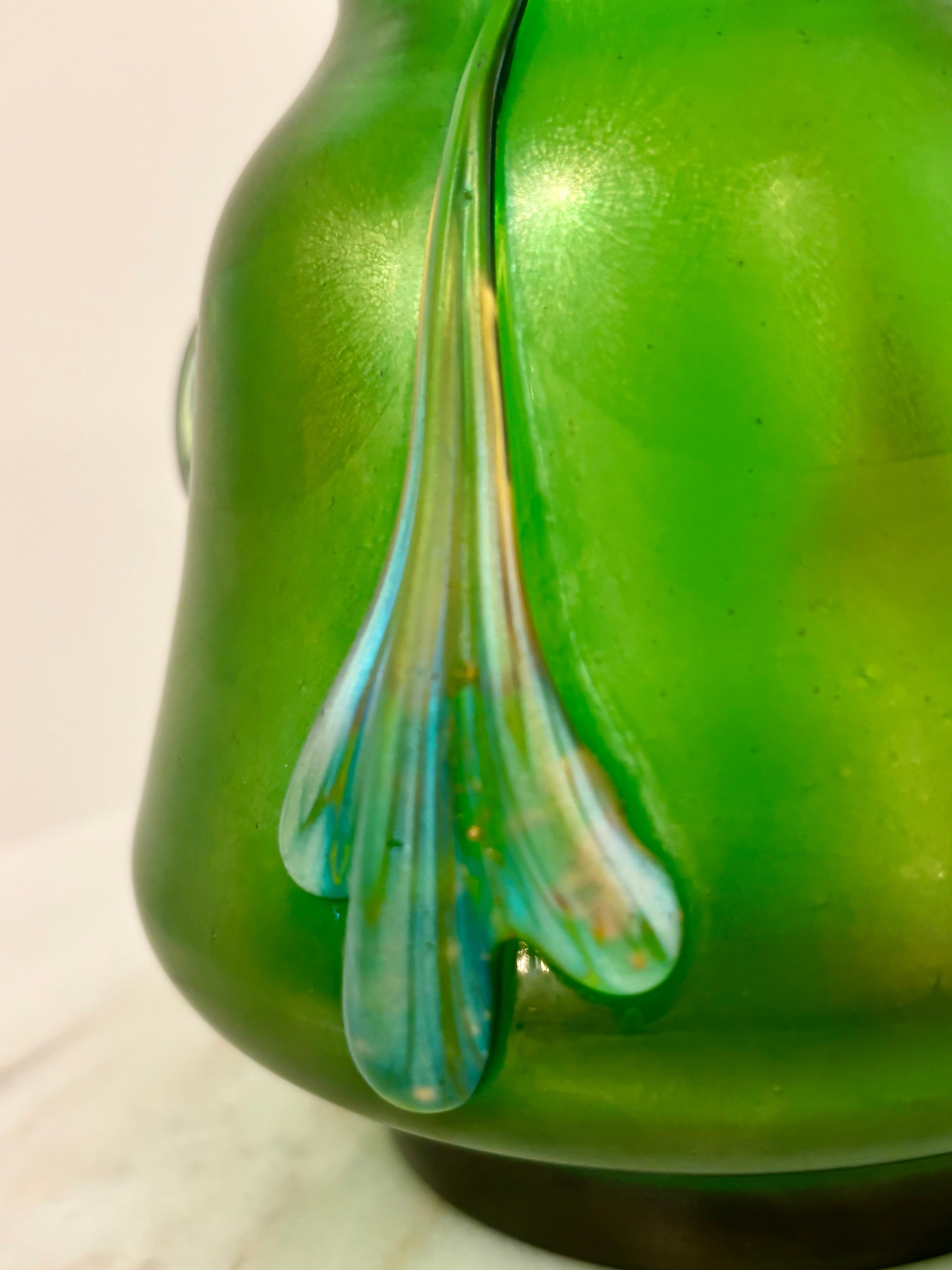 Pair of Antique Loetz Iridescent Green Art Nouveau Glass Vases, Bohemian, 1900 For Sale 2