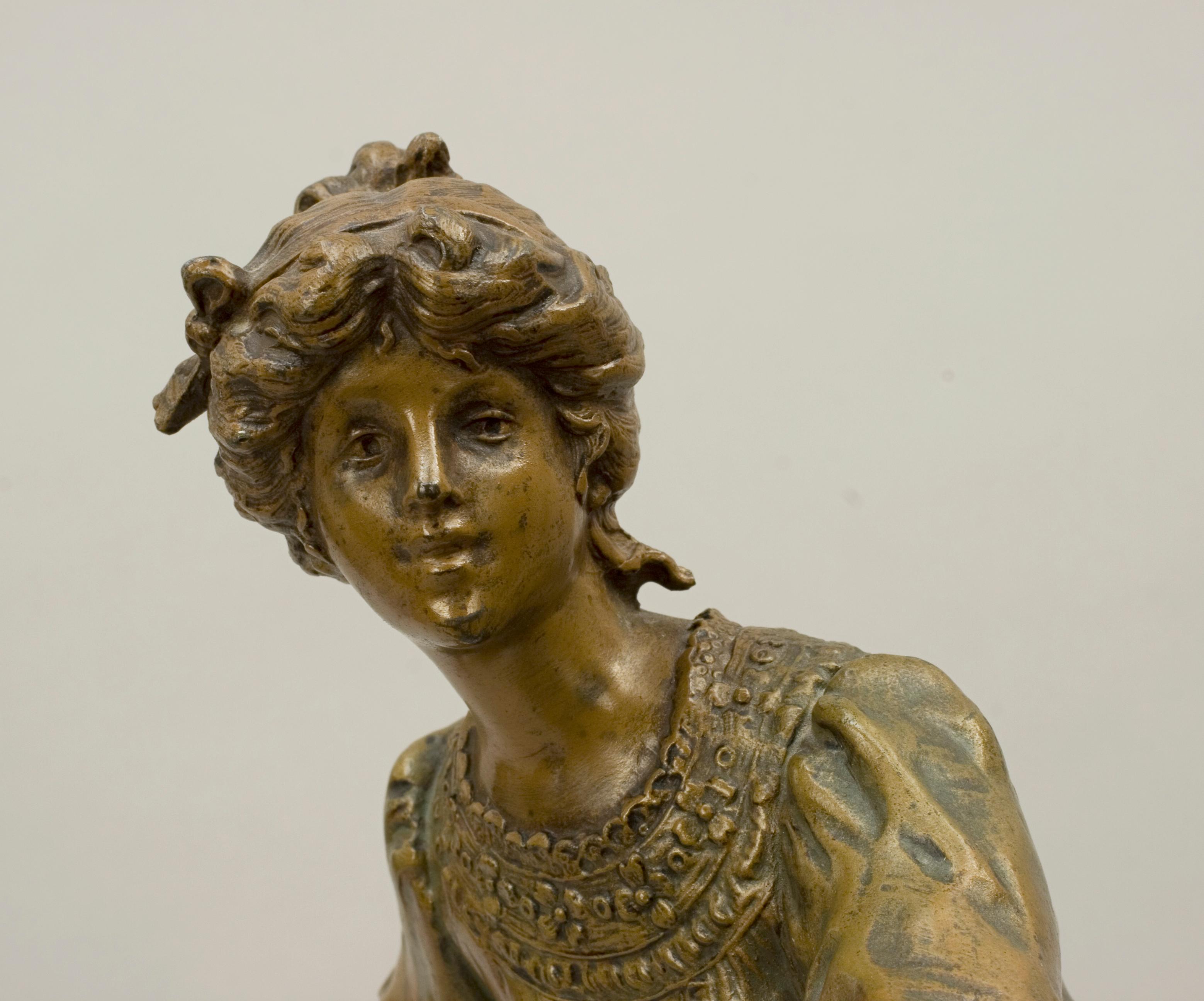 Pair of Antique Louis Moreau Spelter Tennis Figures, Bronze Sculptures 2
