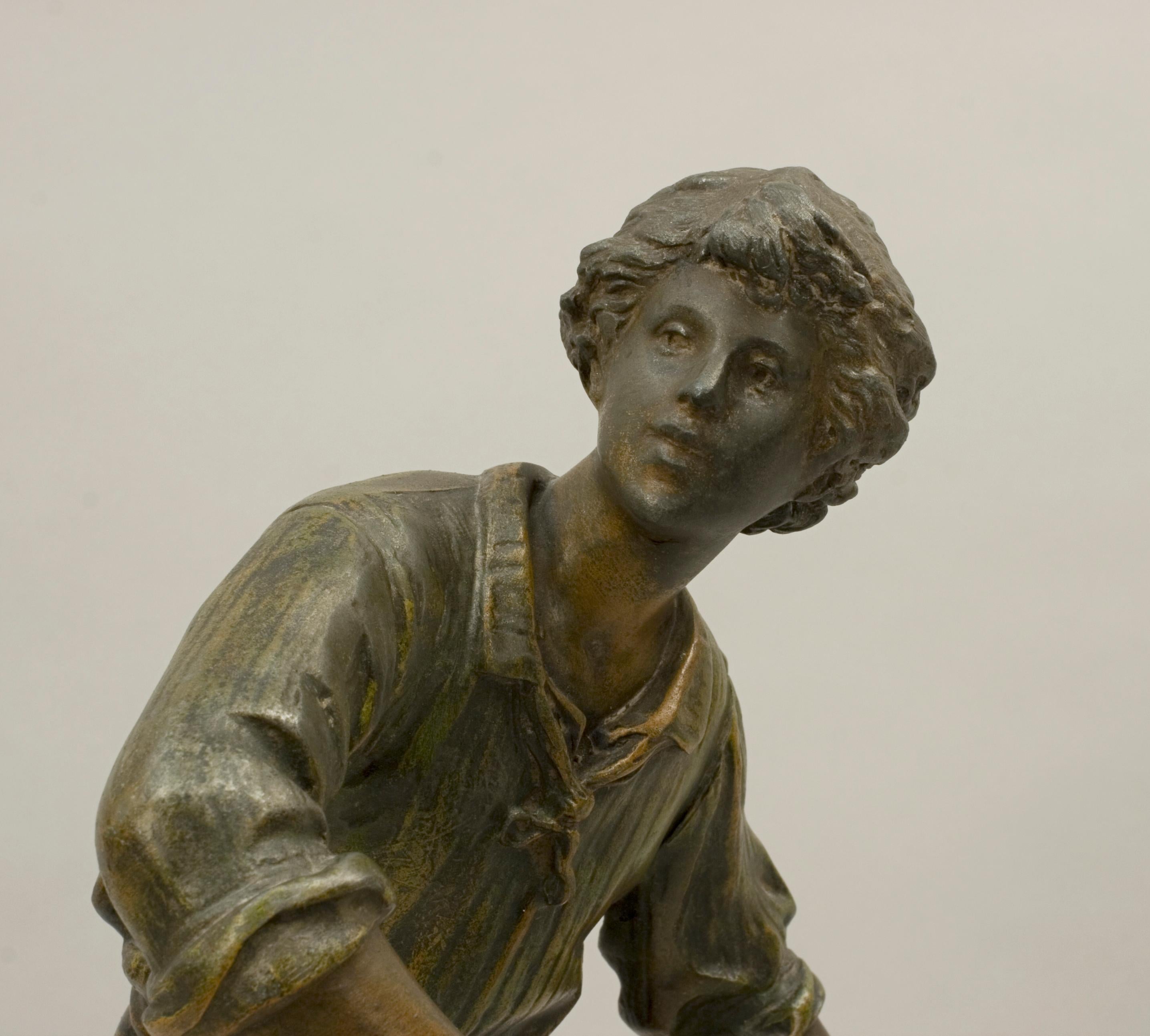 Pair of Antique Louis Moreau Spelter Tennis Figures, Bronze Sculptures 3