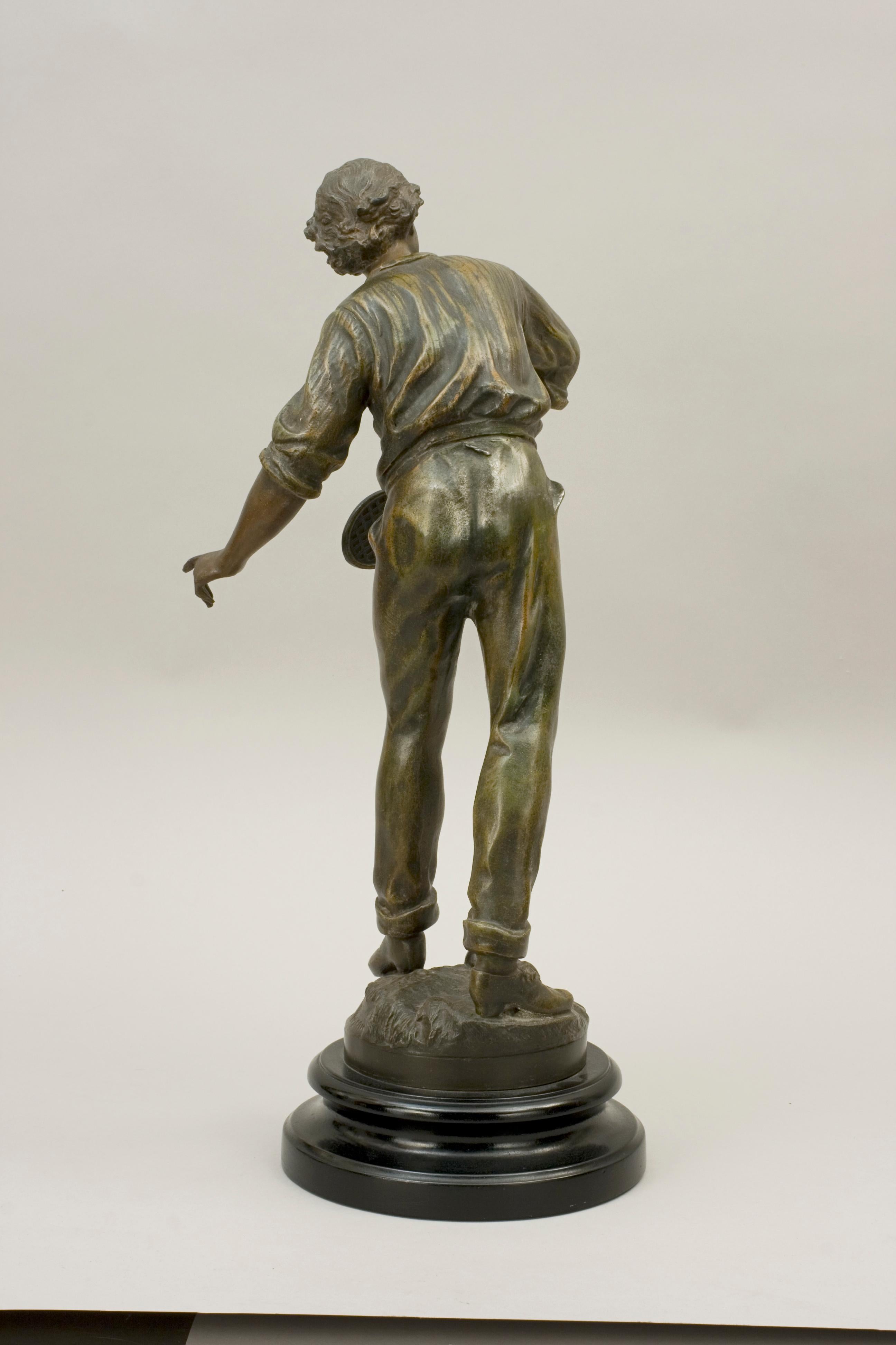 Late 19th Century Pair of Antique Louis Moreau Spelter Tennis Figures, Bronze Sculptures