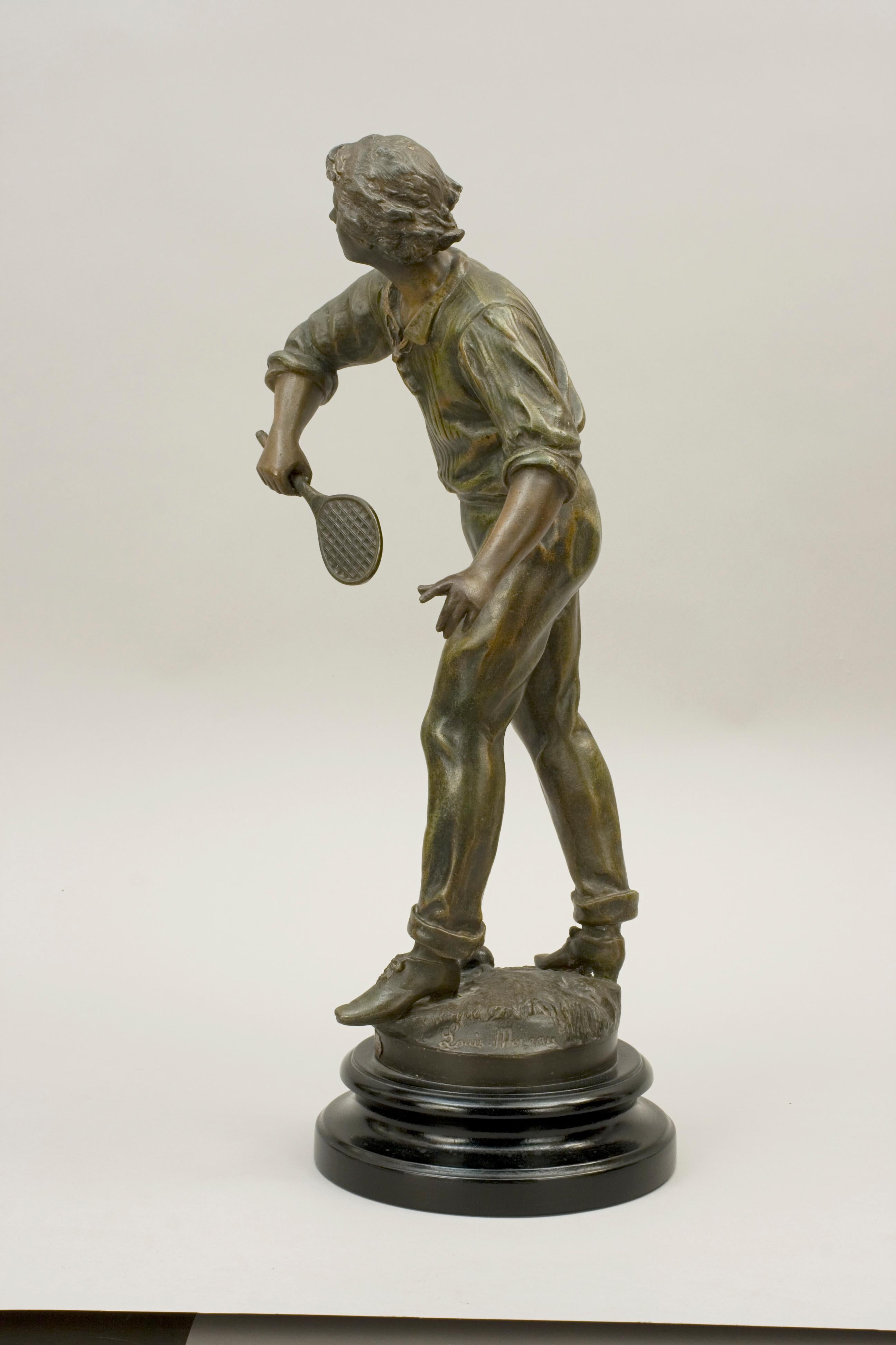 Pair of Antique Louis Moreau Spelter Tennis Figures, Bronze Sculptures 1