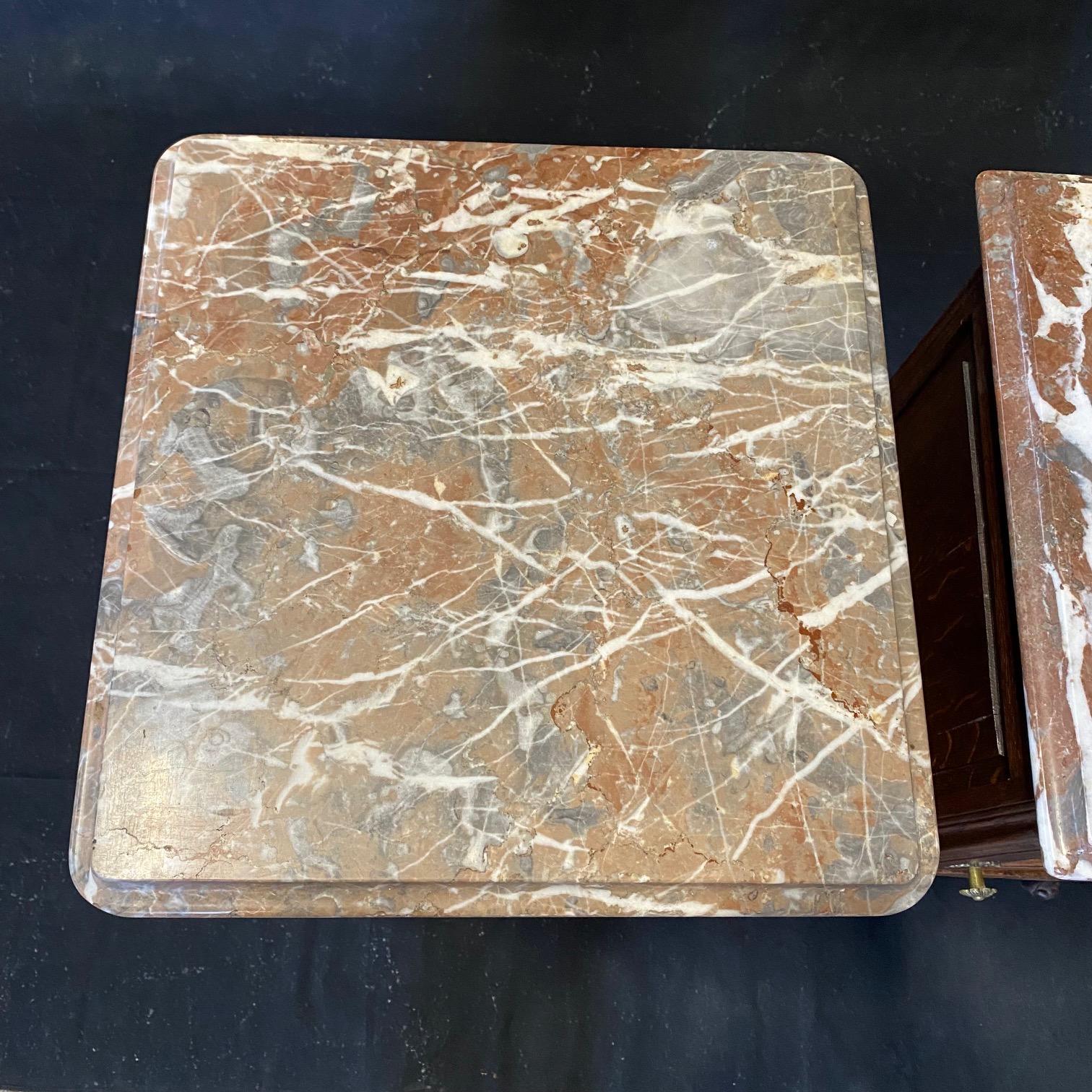 Pair of Antique Louis XV Regency French Marble Top Night Stands 6