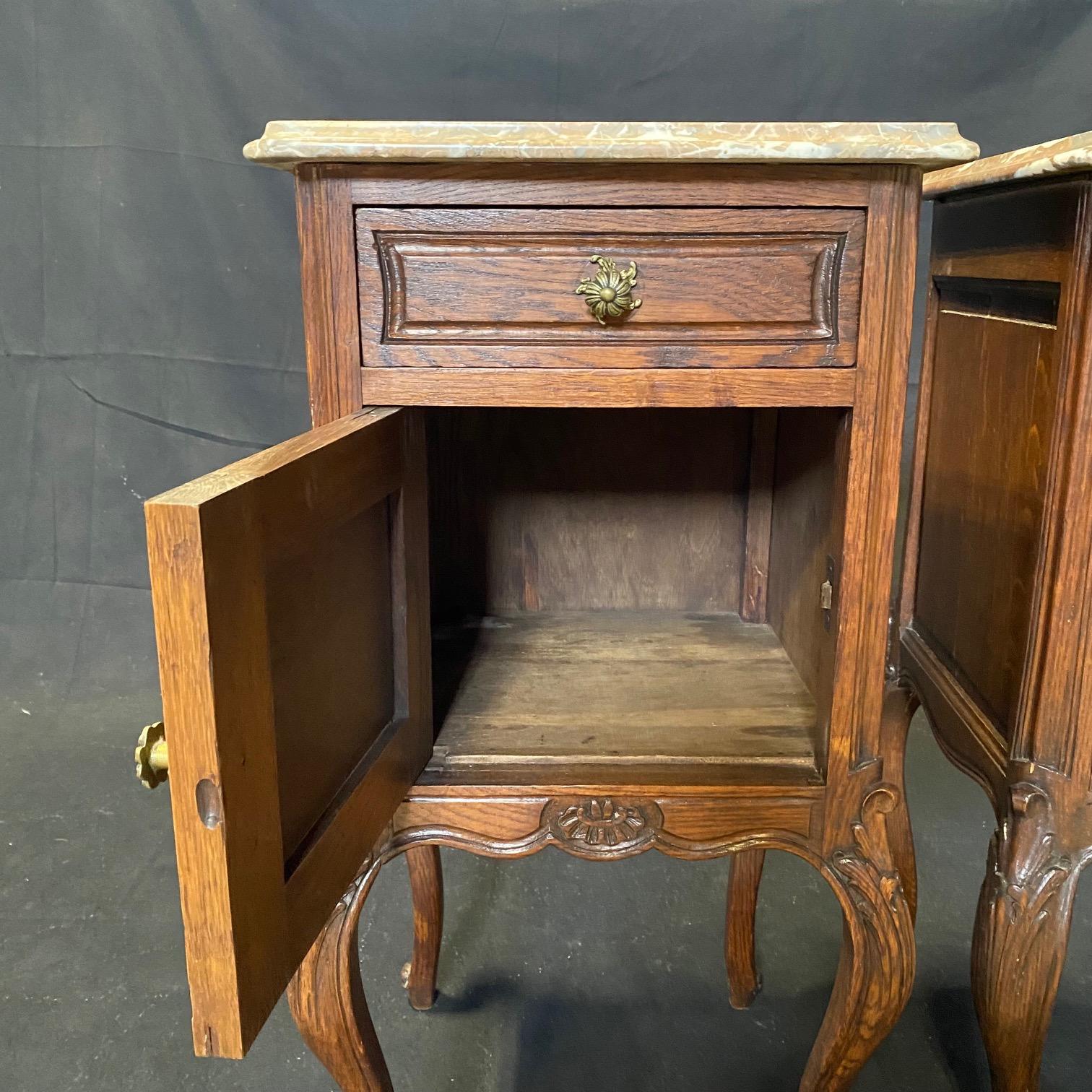 Early 20th Century Pair of Antique Louis XV Regency French Marble Top Night Stands