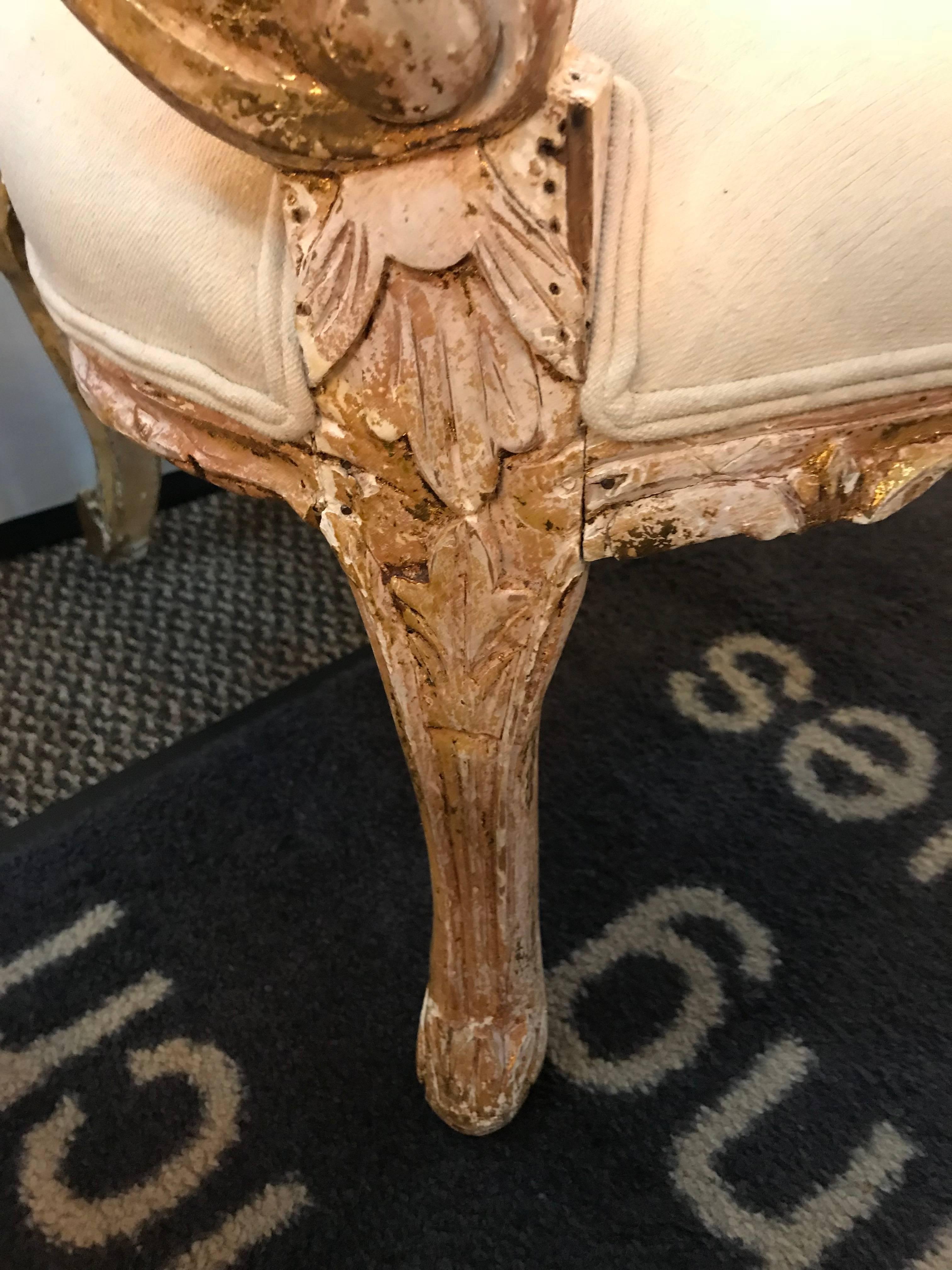 Pair of Antique Louis XV Style Armchairs in Painted Distressed Frames For Sale 1