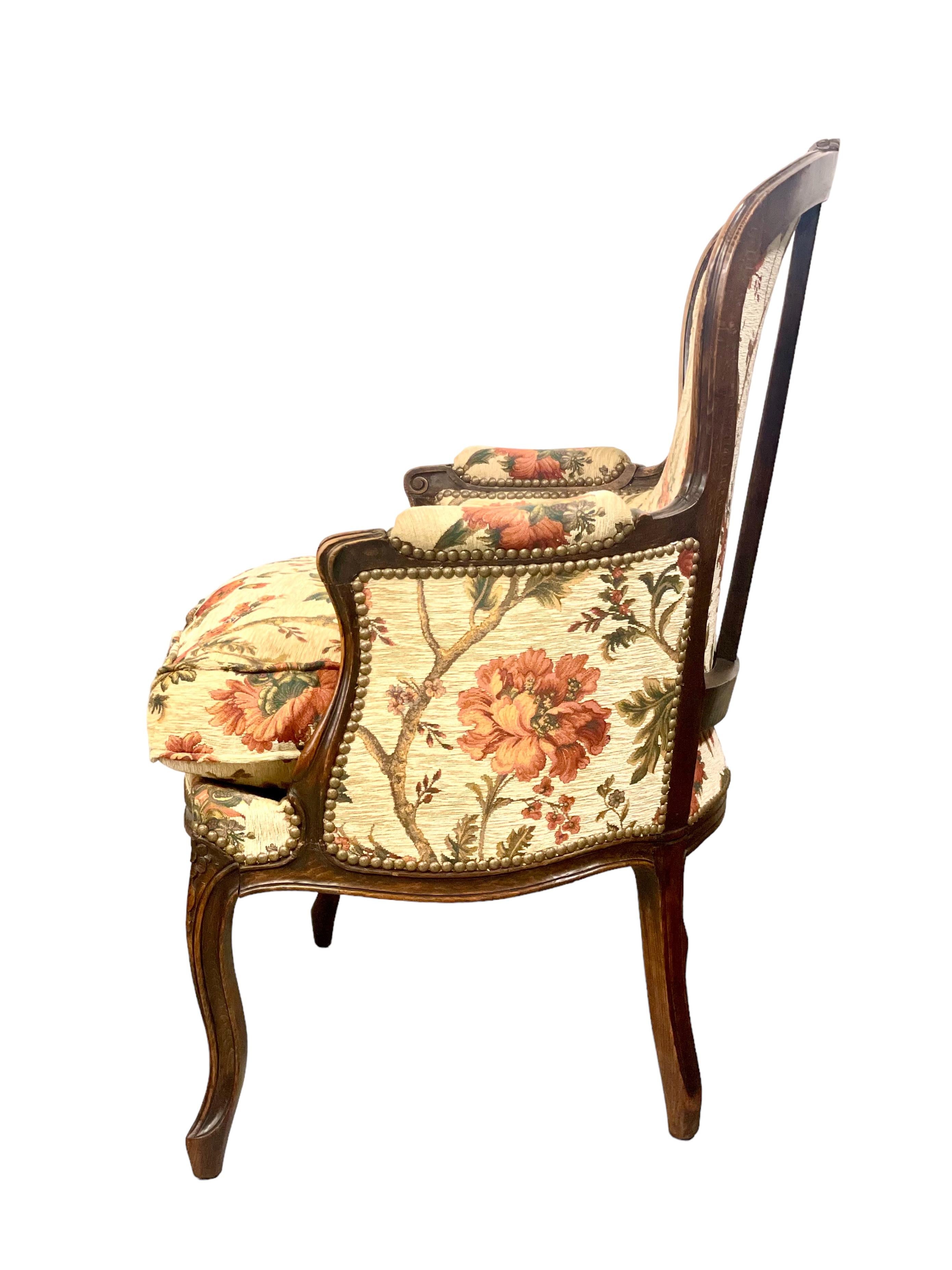 Pair of Louis XV Walnut Bergères Chairs For Sale 9