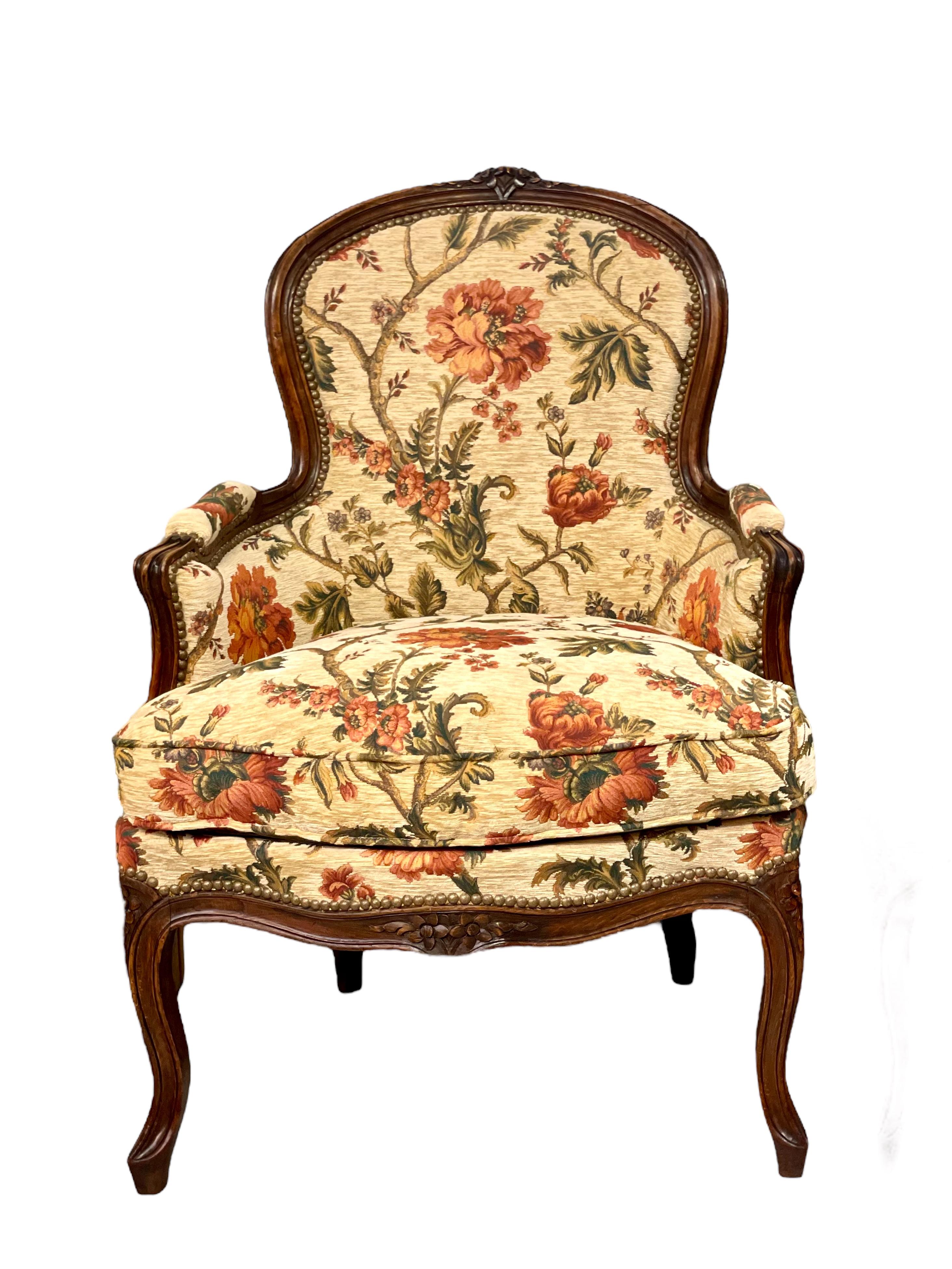 Pair of Louis XV Walnut Bergères Chairs For Sale 10