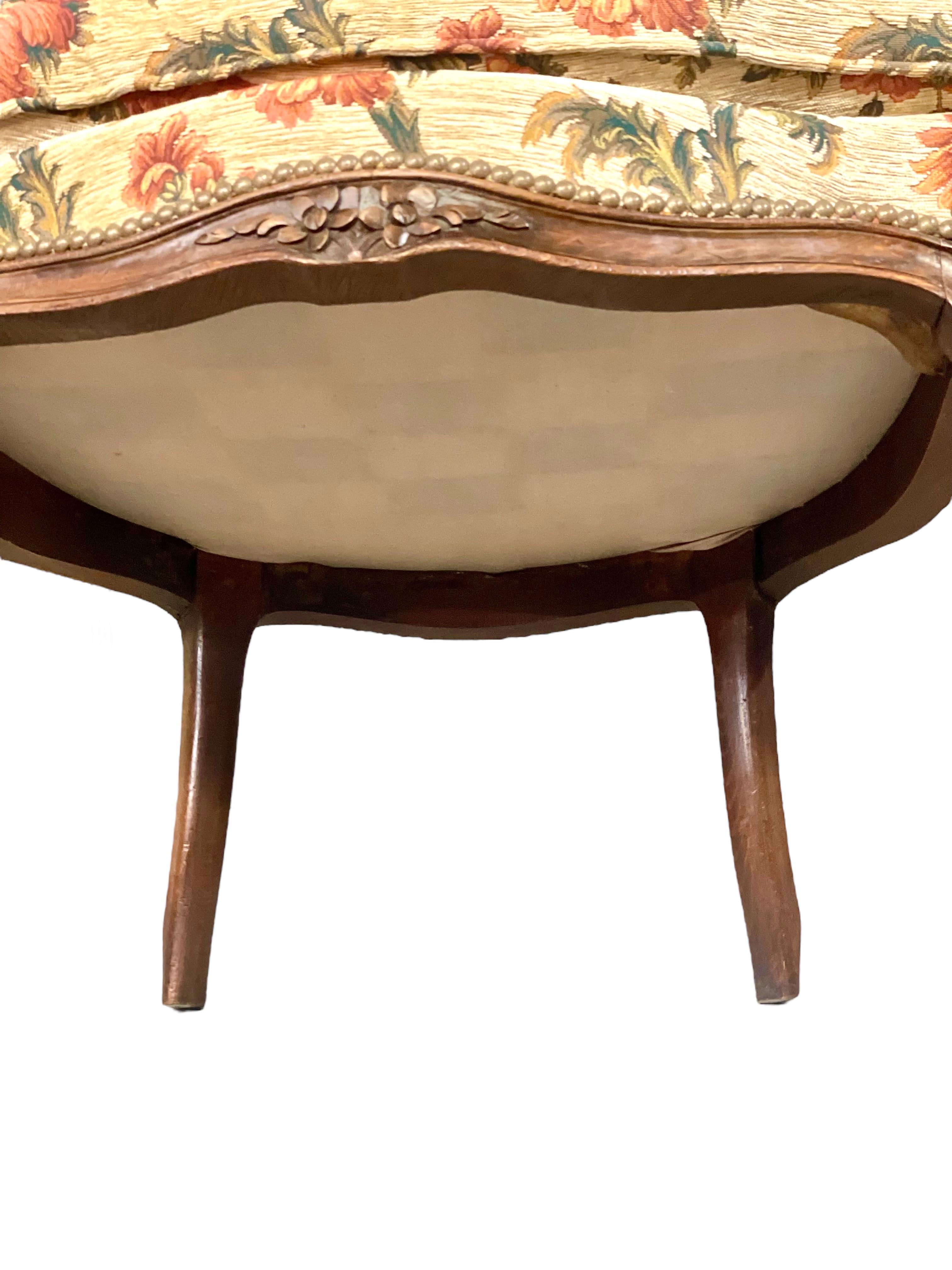 Pair of Louis XV Walnut Bergères Chairs For Sale 11