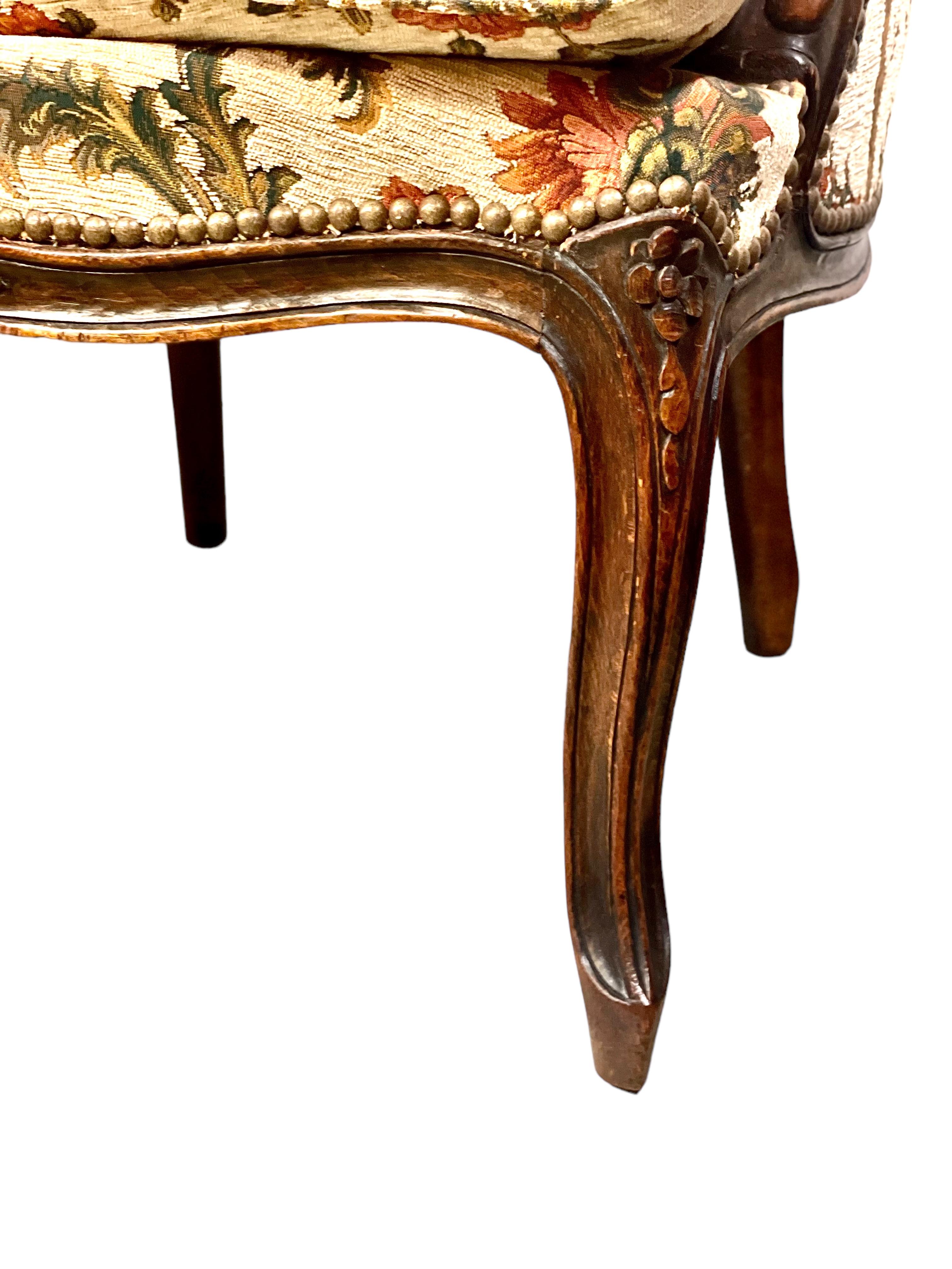 Pair of Louis XV Walnut Bergères Chairs For Sale 3