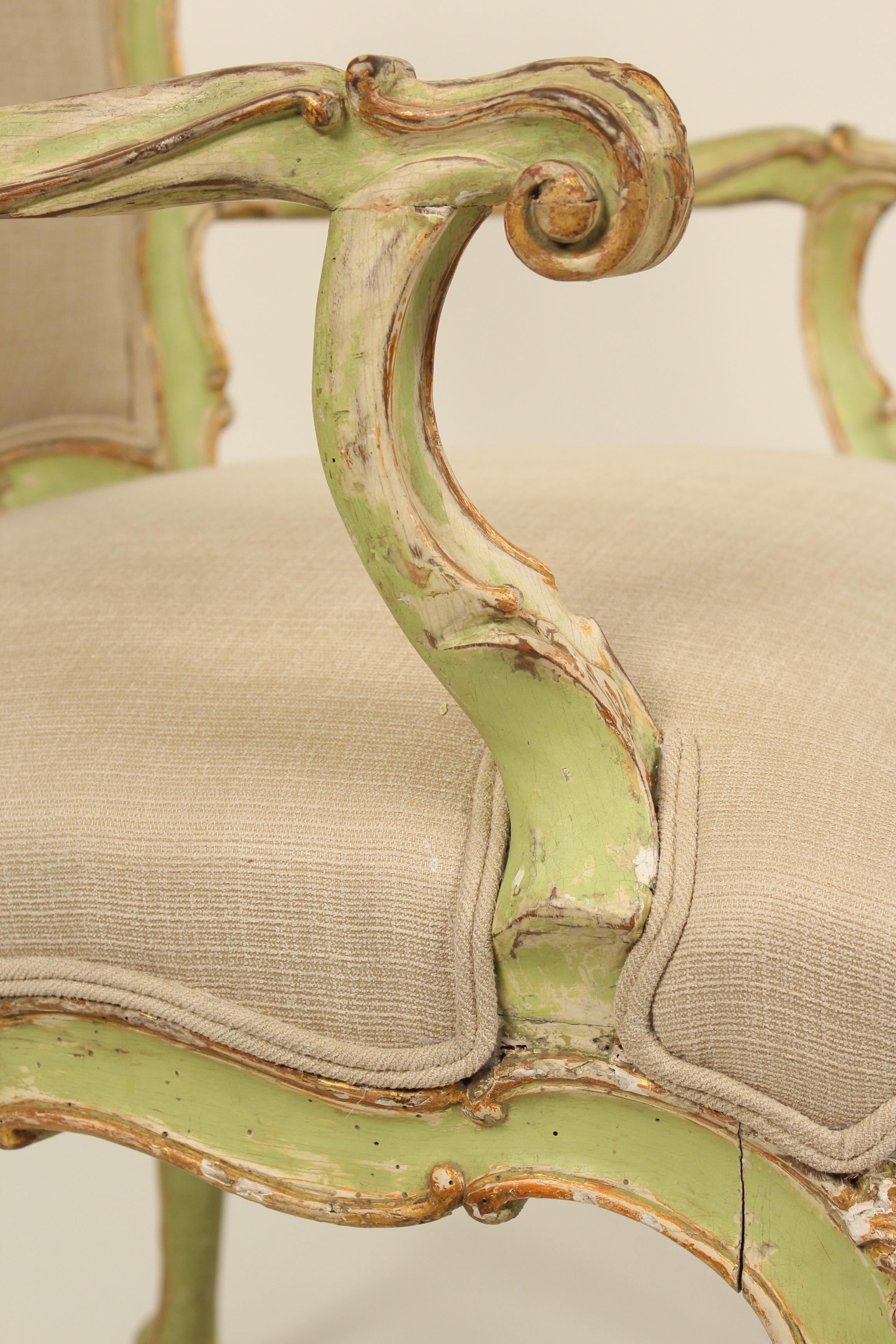 Pair of Antique Louis XV Style Painted Armchairs 5