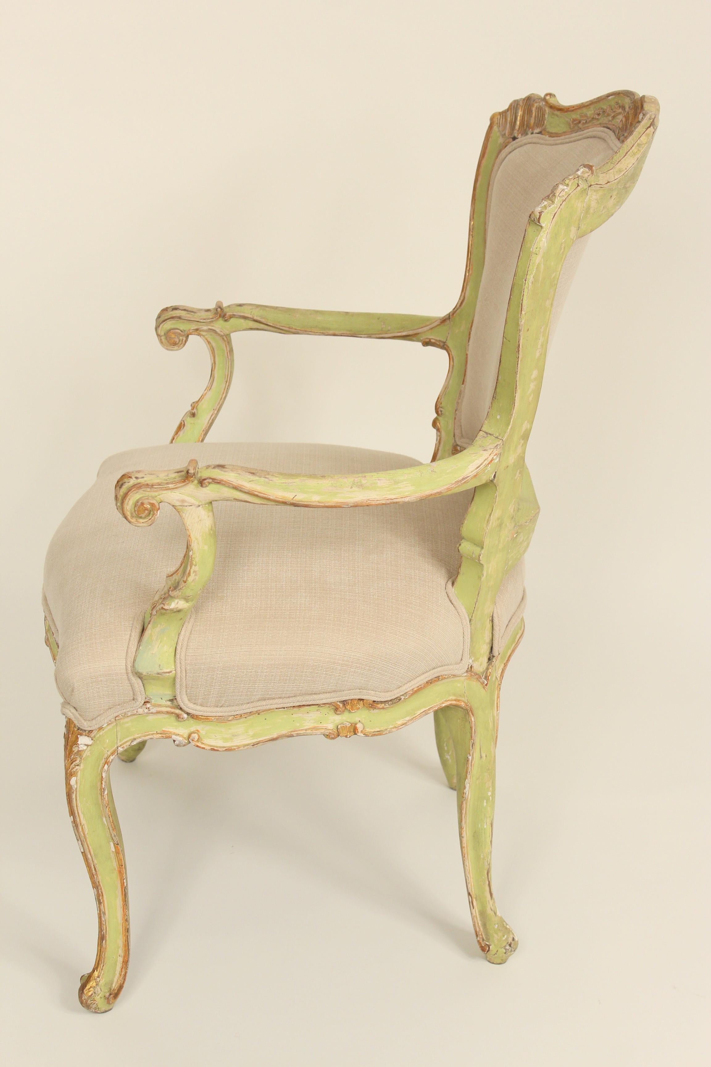 European Pair of Antique Louis XV Style Painted Armchairs