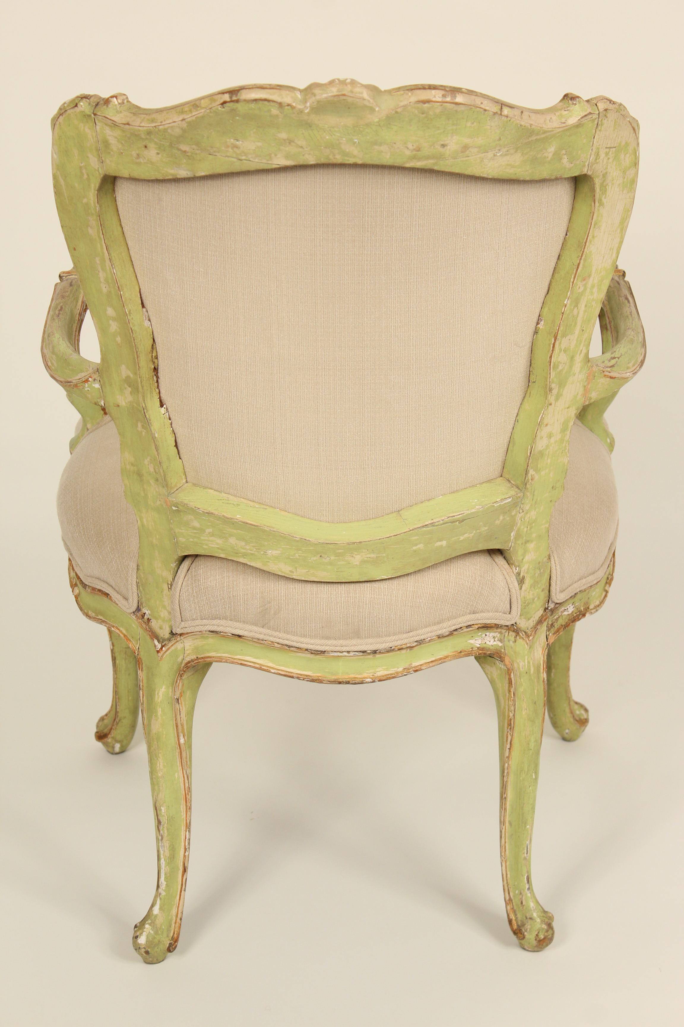 Pair of Antique Louis XV Style Painted Armchairs In Good Condition In Laguna Beach, CA