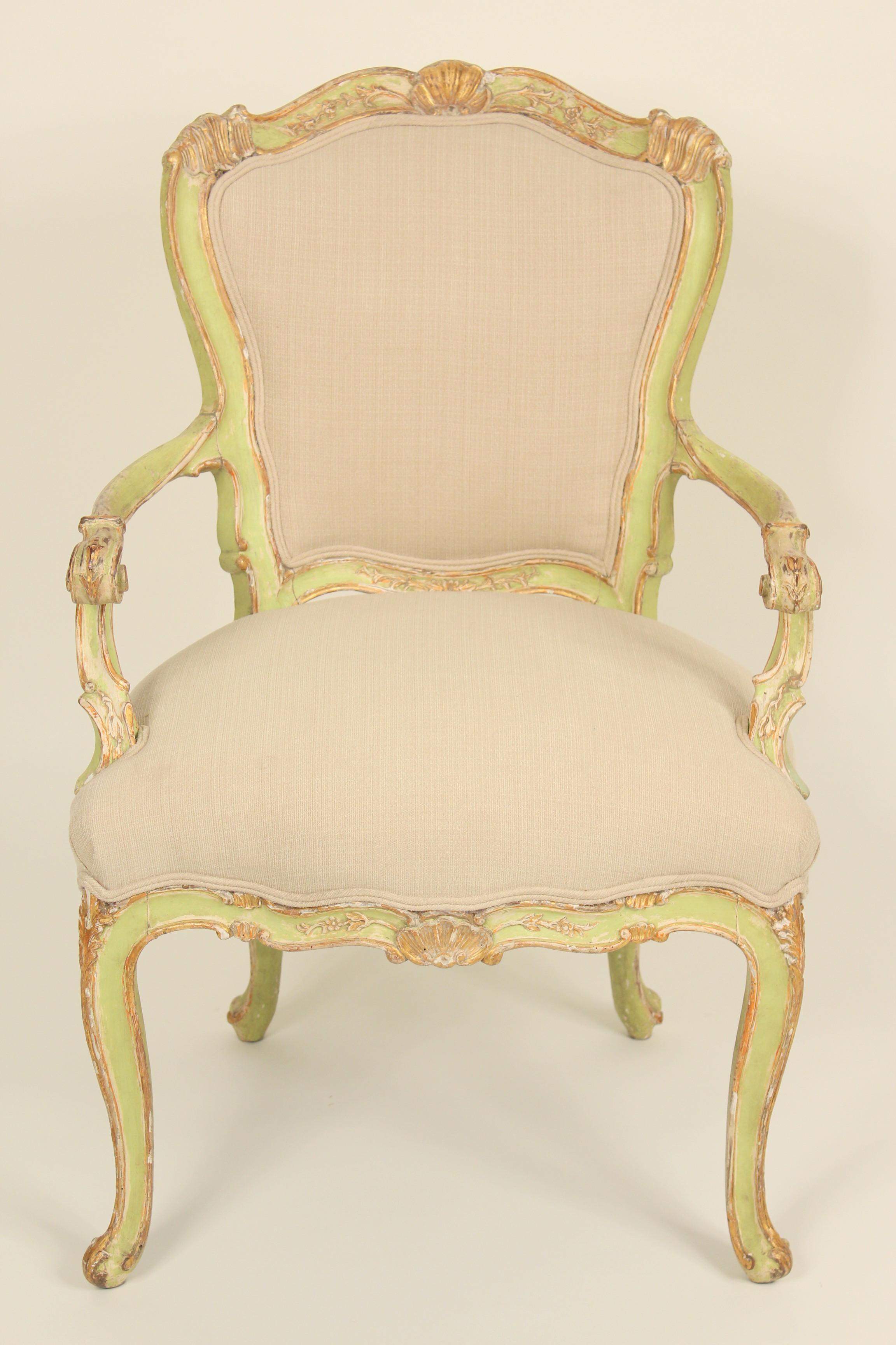 19th Century Pair of Antique Louis XV Style Painted Armchairs