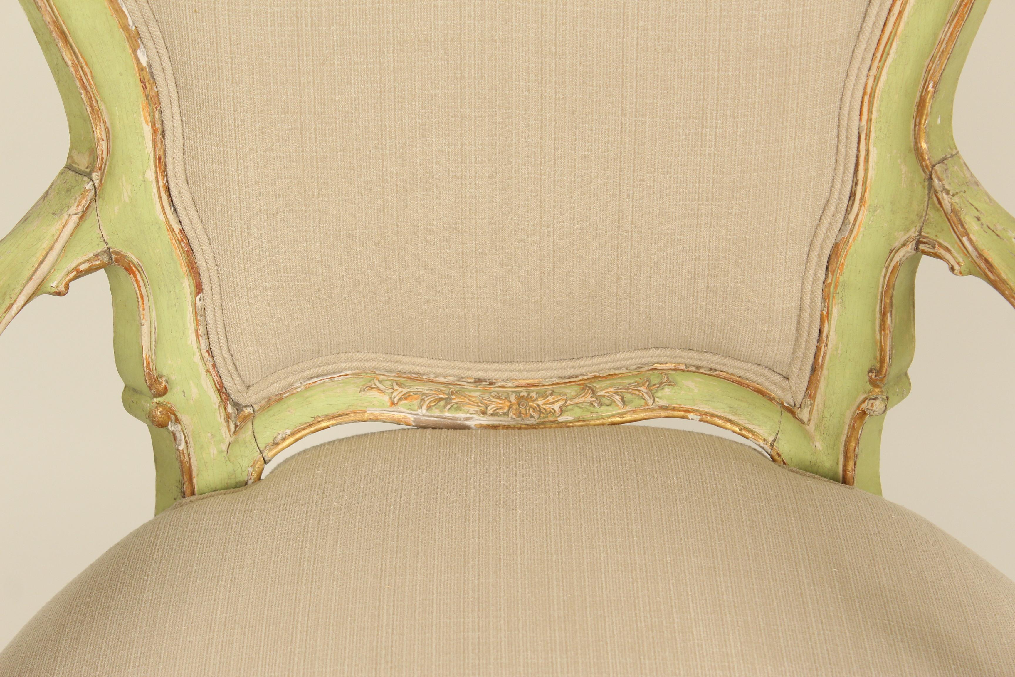 Pair of Antique Louis XV Style Painted Armchairs 2