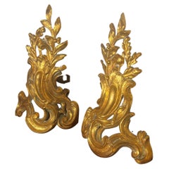 Pair of Antique Louis XVI Bronze Gilded Andirons