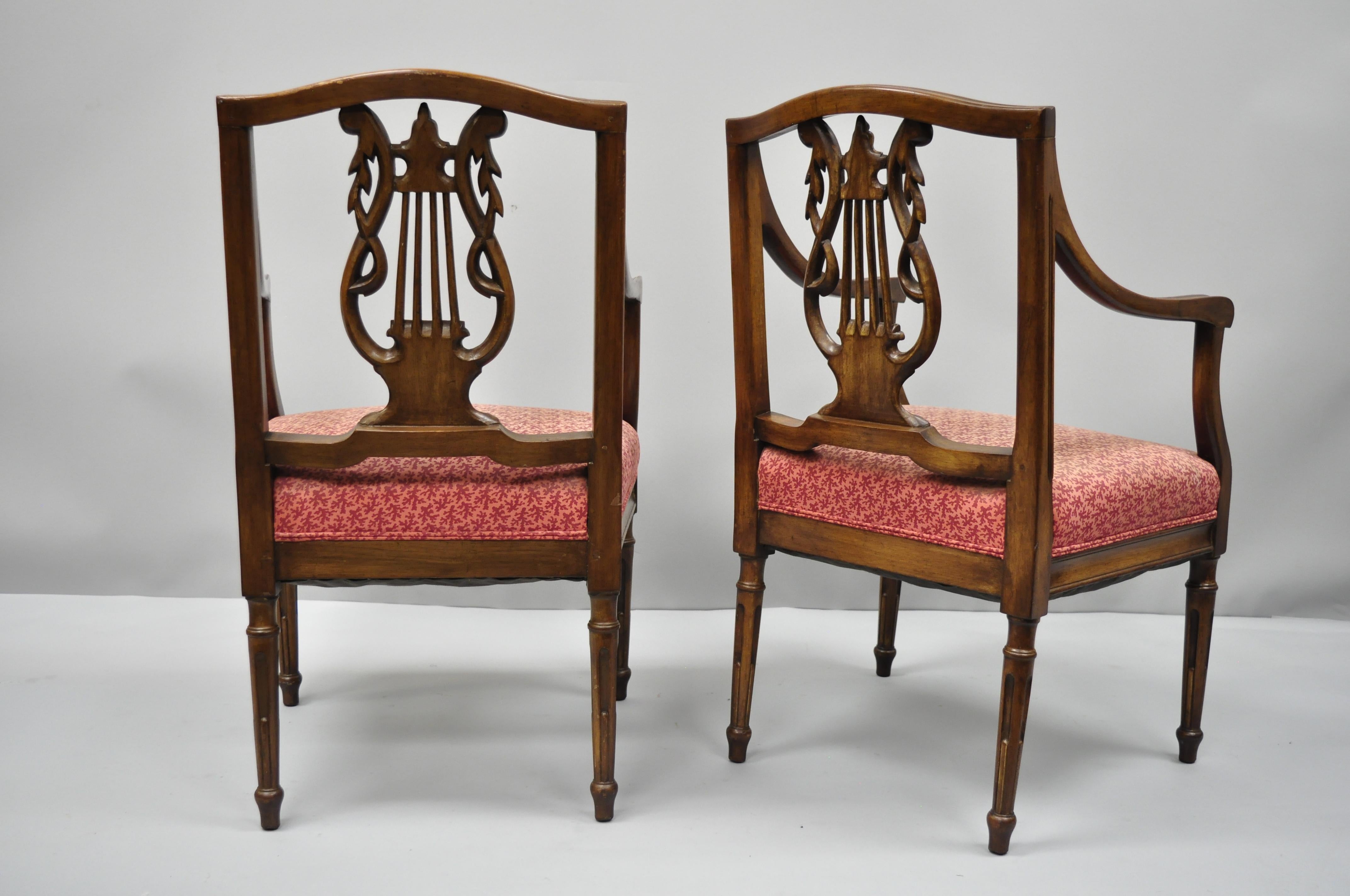 Pair of Antique Louis XVI French Style Lyre Back Italian Armchairs For Sale 5