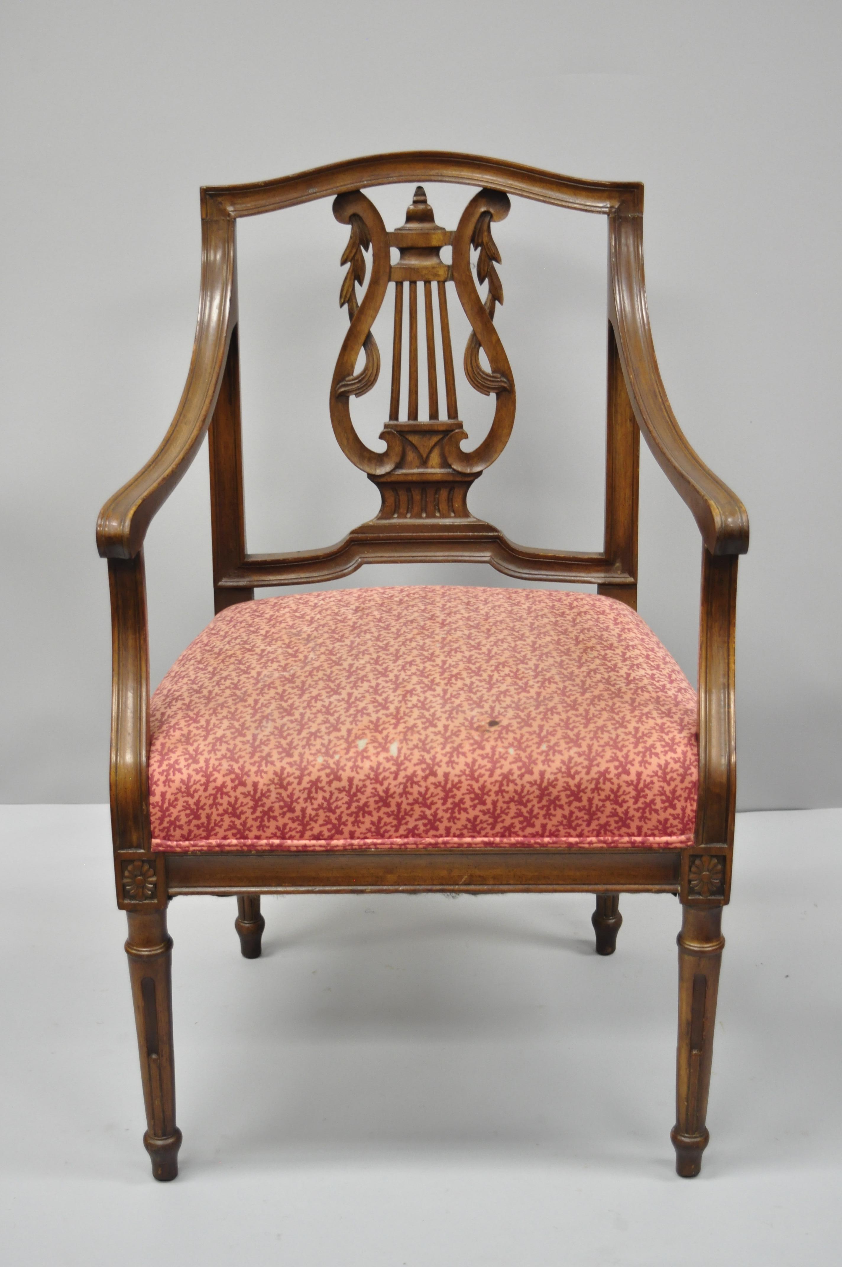 Pair of Antique Louis XVI French Style Lyre Back Italian Armchairs In Good Condition For Sale In Philadelphia, PA