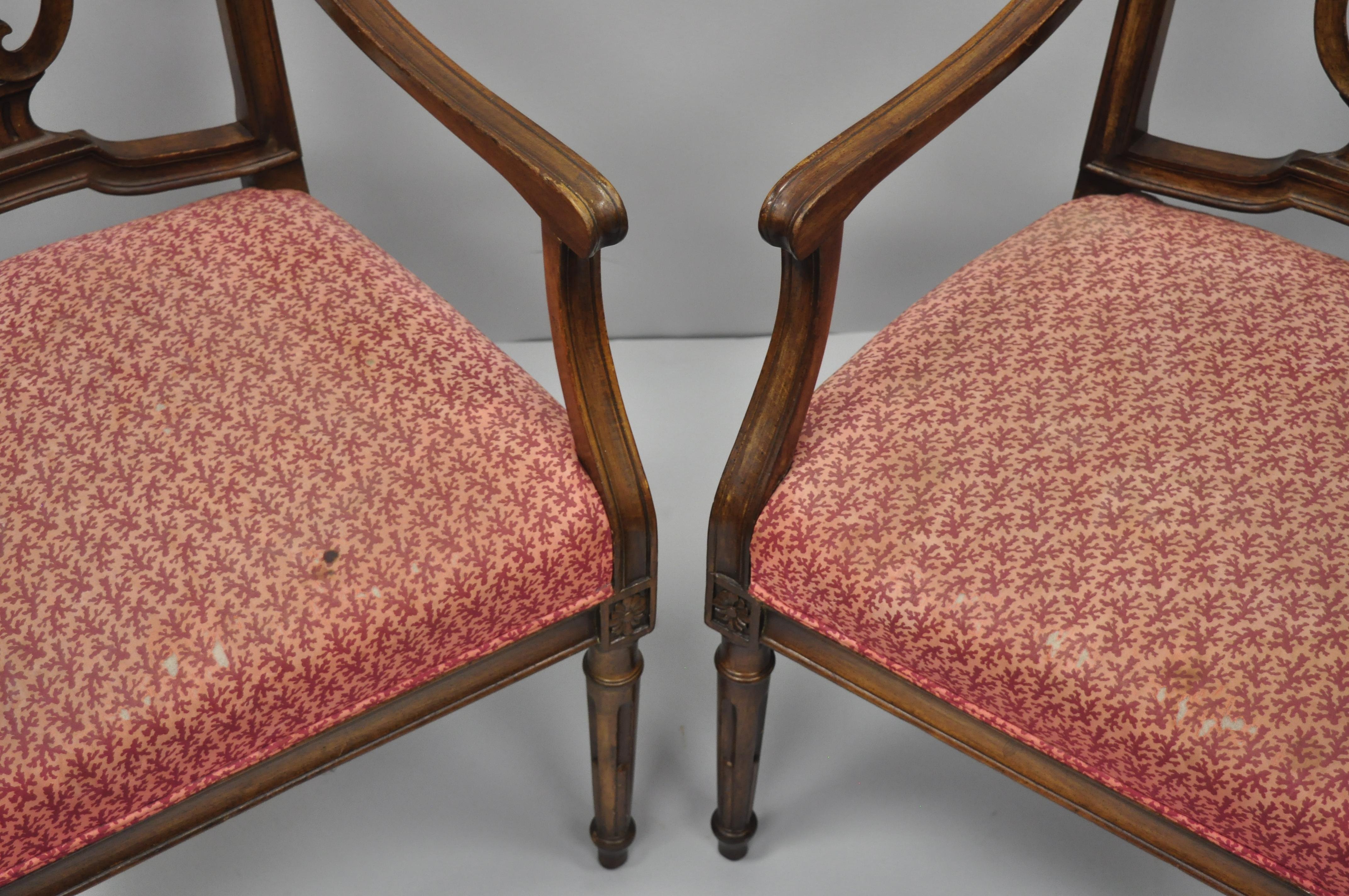 Pair of Antique Louis XVI French Style Lyre Back Italian Armchairs For Sale 2