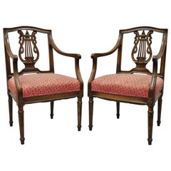 Pair of Vintage Louis XVI French Style Lyre Back Italian Armchairs