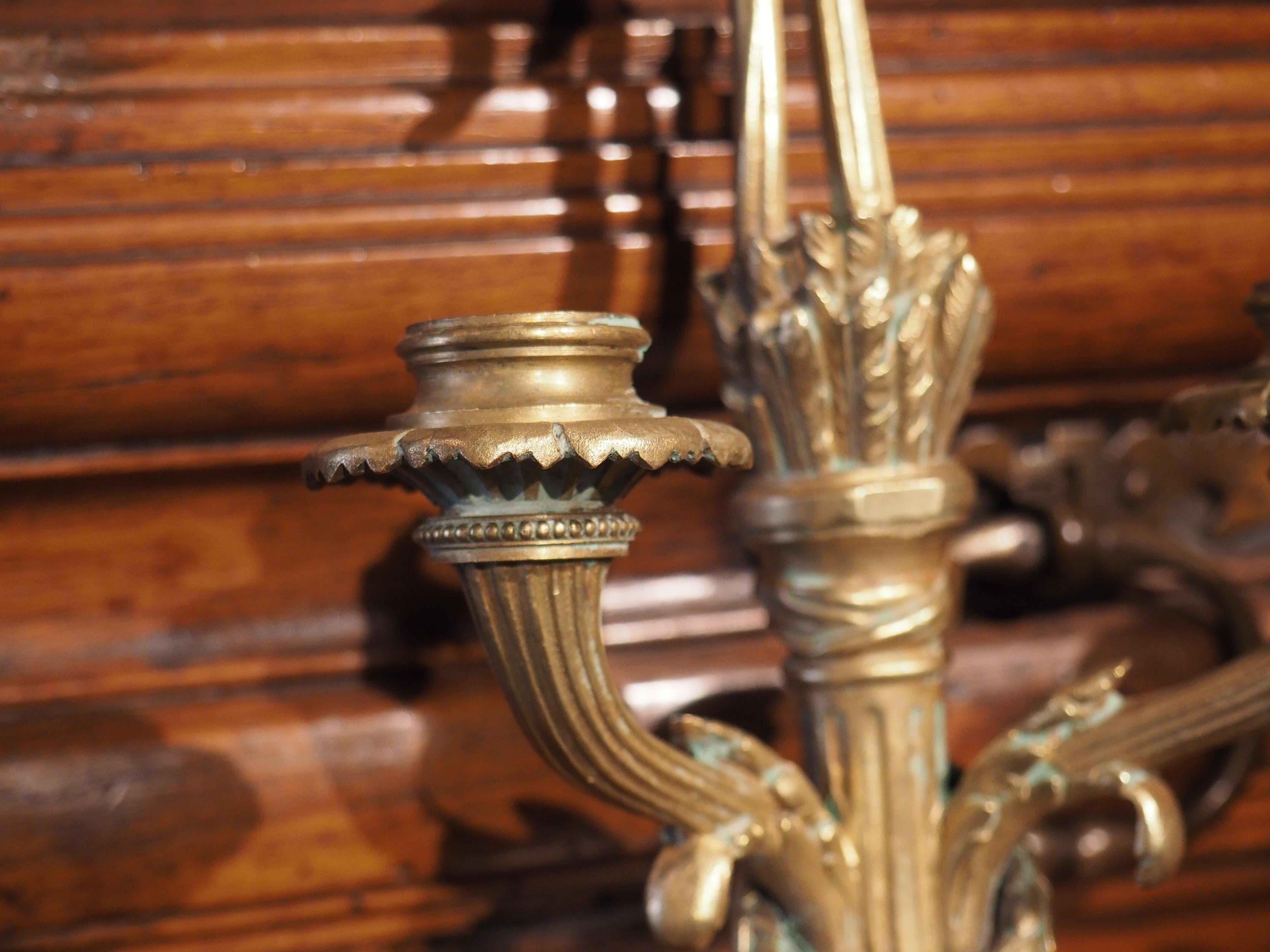 Mid-19th Century Pair of Antique Louis XVI Style Bronze Dore Sconces from France, circa 1850