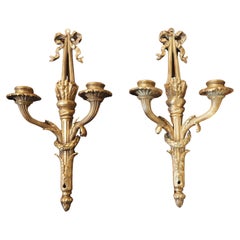 Pair of Antique Louis XVI Style Bronze Dore Sconces from France, circa 1850