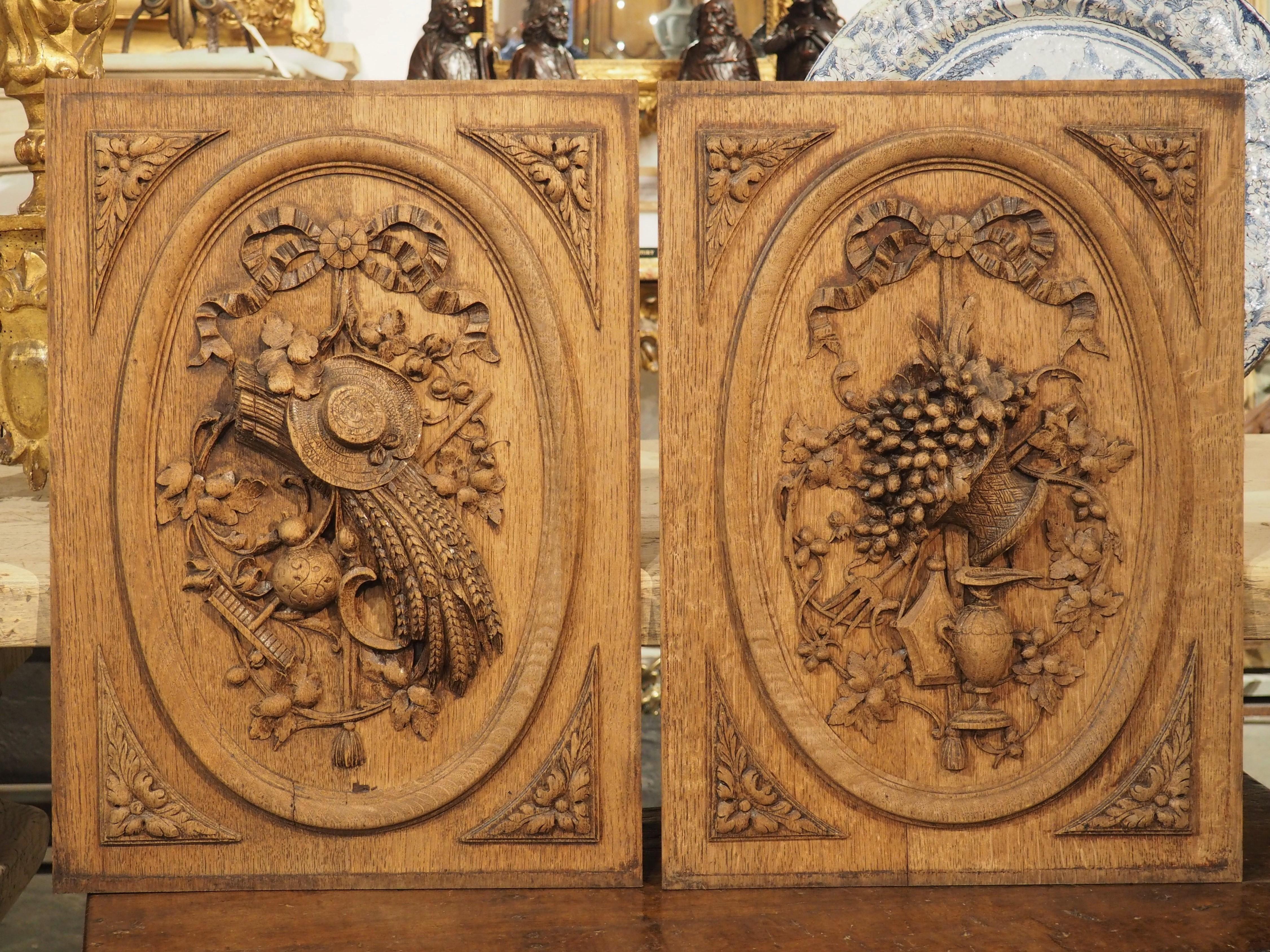 Pair of Antique Louis XVI Style Carved Trophy Plaques from France, circa 1880 11