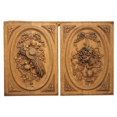 Pair of Antique Louis XVI Style Carved Trophy Plaques from France, circa 1880