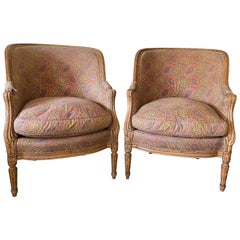 Pair of Antique Louis XVI Style Down Filled Bergères