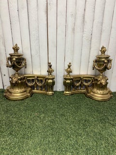 Pair of Antique Louis XVI Style French Gilt Bronze Chenets, Firedogs or Andirons